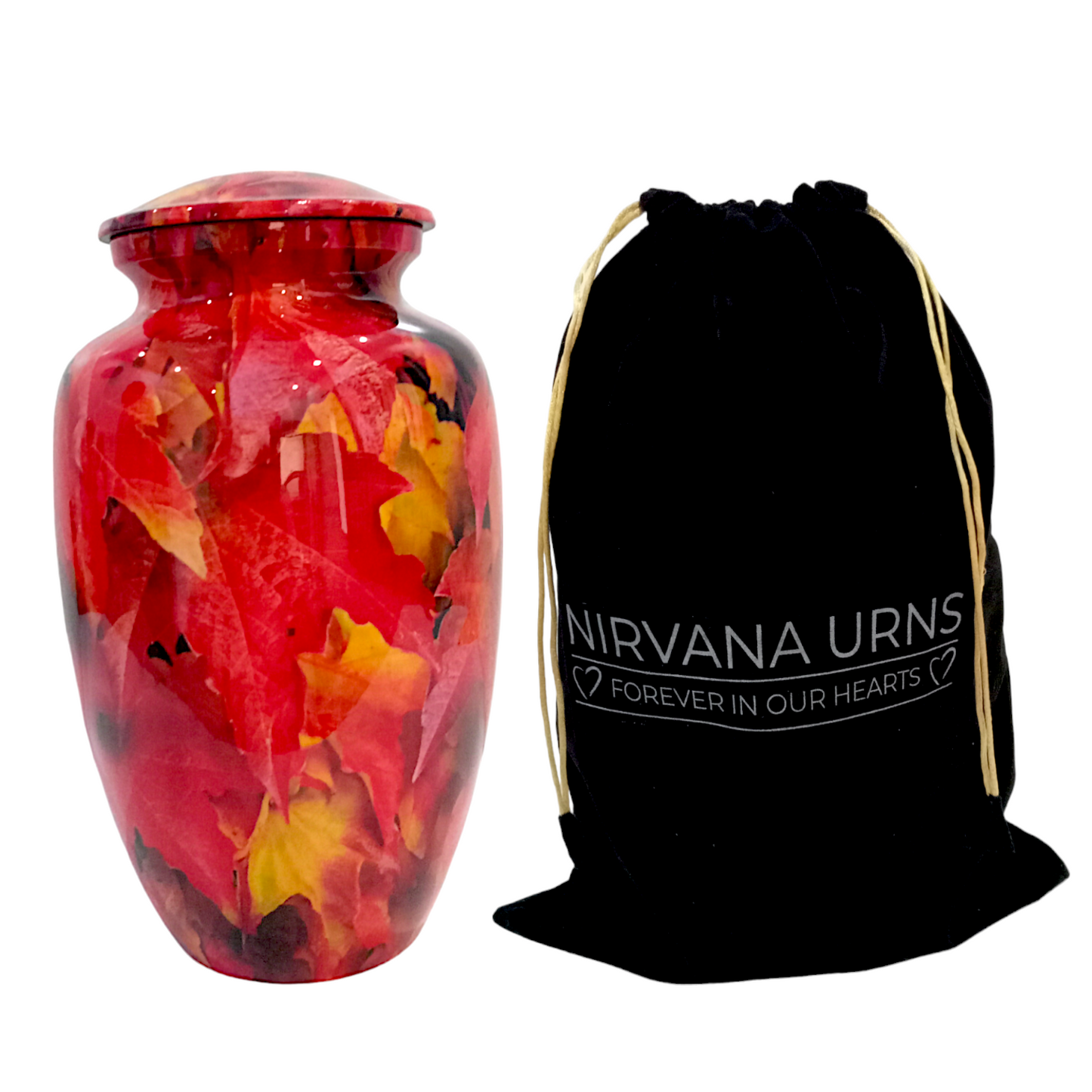 Adult Cremation Urn – Autumn Maple Leaves Design in Gloss Finish (Product Code: NUBTL)