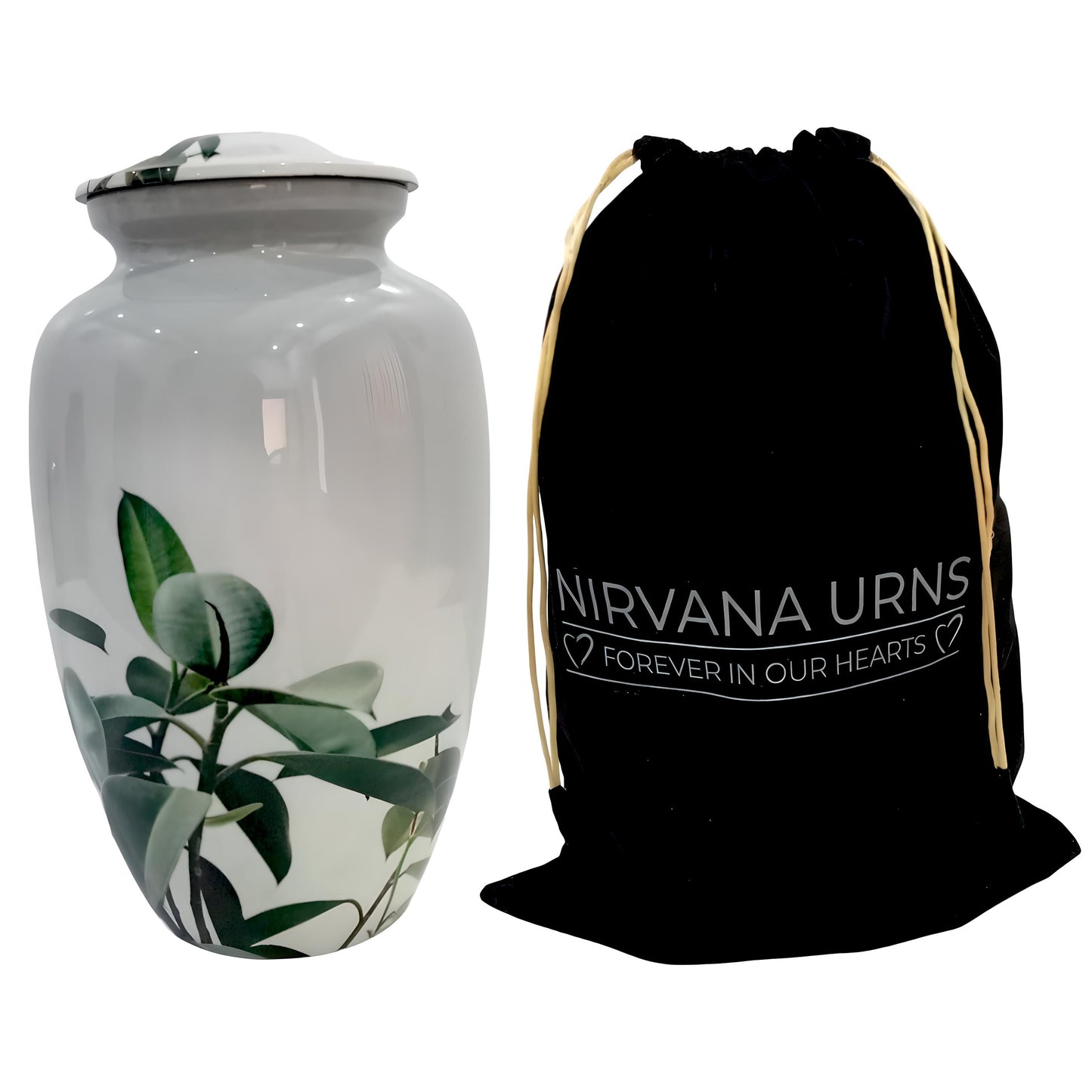 Adult Cremation Urn Green Leaf Peace Design in Gloss Finish (Product Code: NUGLP)