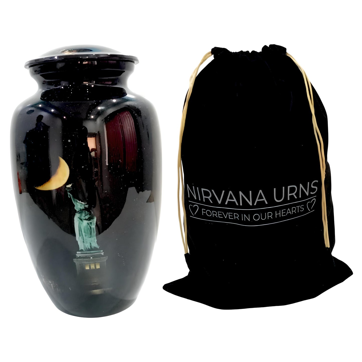 Adult Cremation Urn New York Skyline & Moonlight Design in Gloss Finish (Product Code: NUNSMSL)