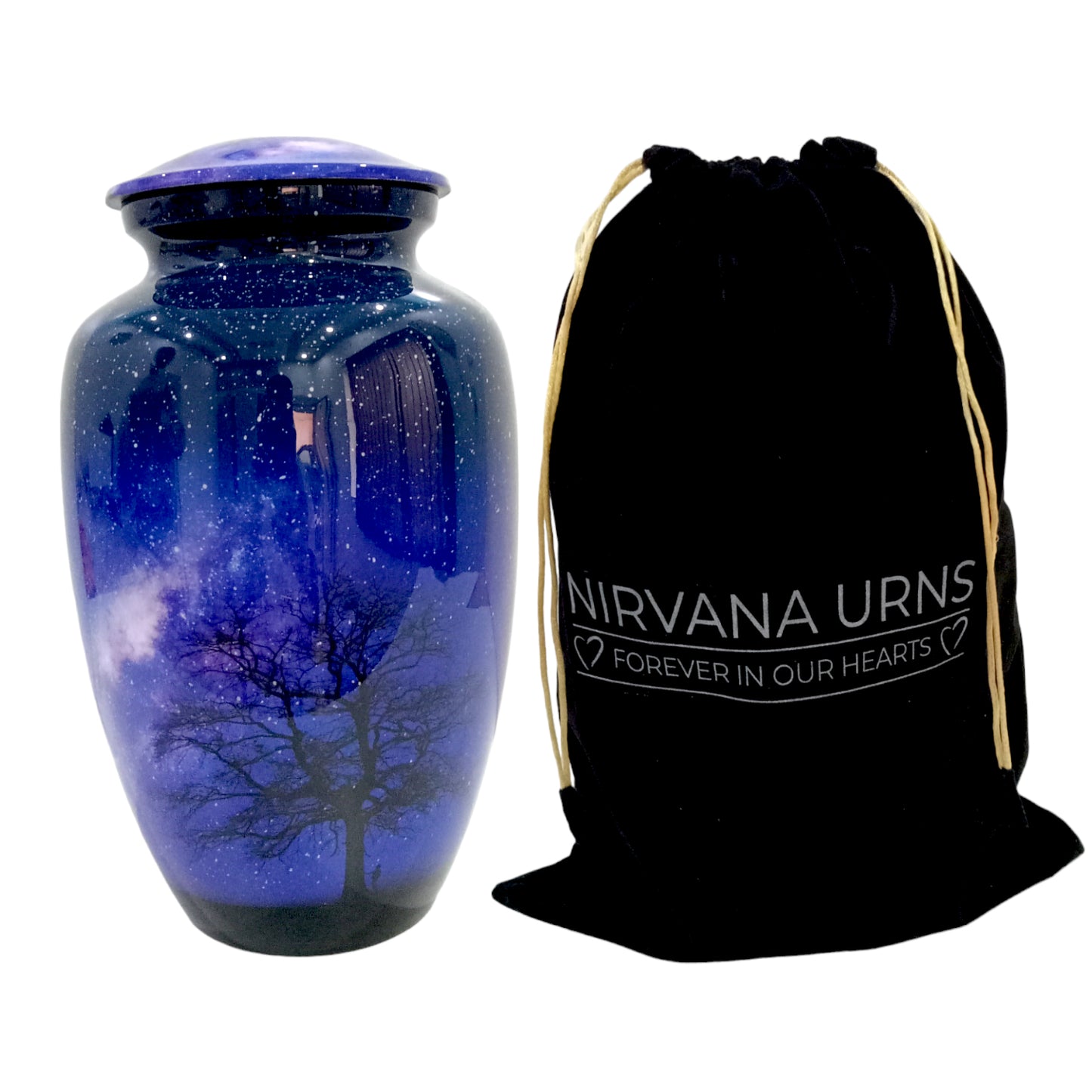 Adult Cremation Urn – Night Sky & Tree of Life Design in Gloss Finish (Product Code: NUNSTO)