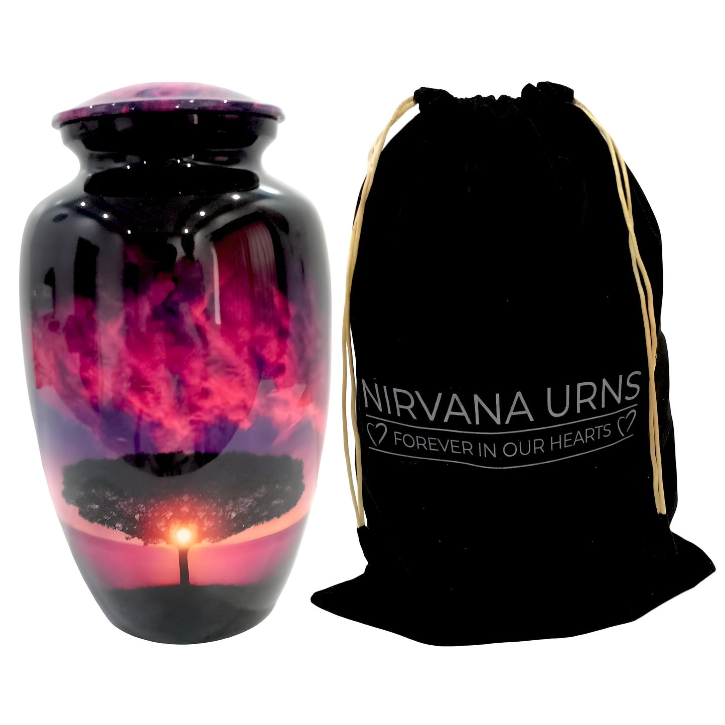 Adult Cremation Urn – Serene Sunset Vanilla Sky & Tree of Life Design in Gloss Finish (Product Code: NURSTS)