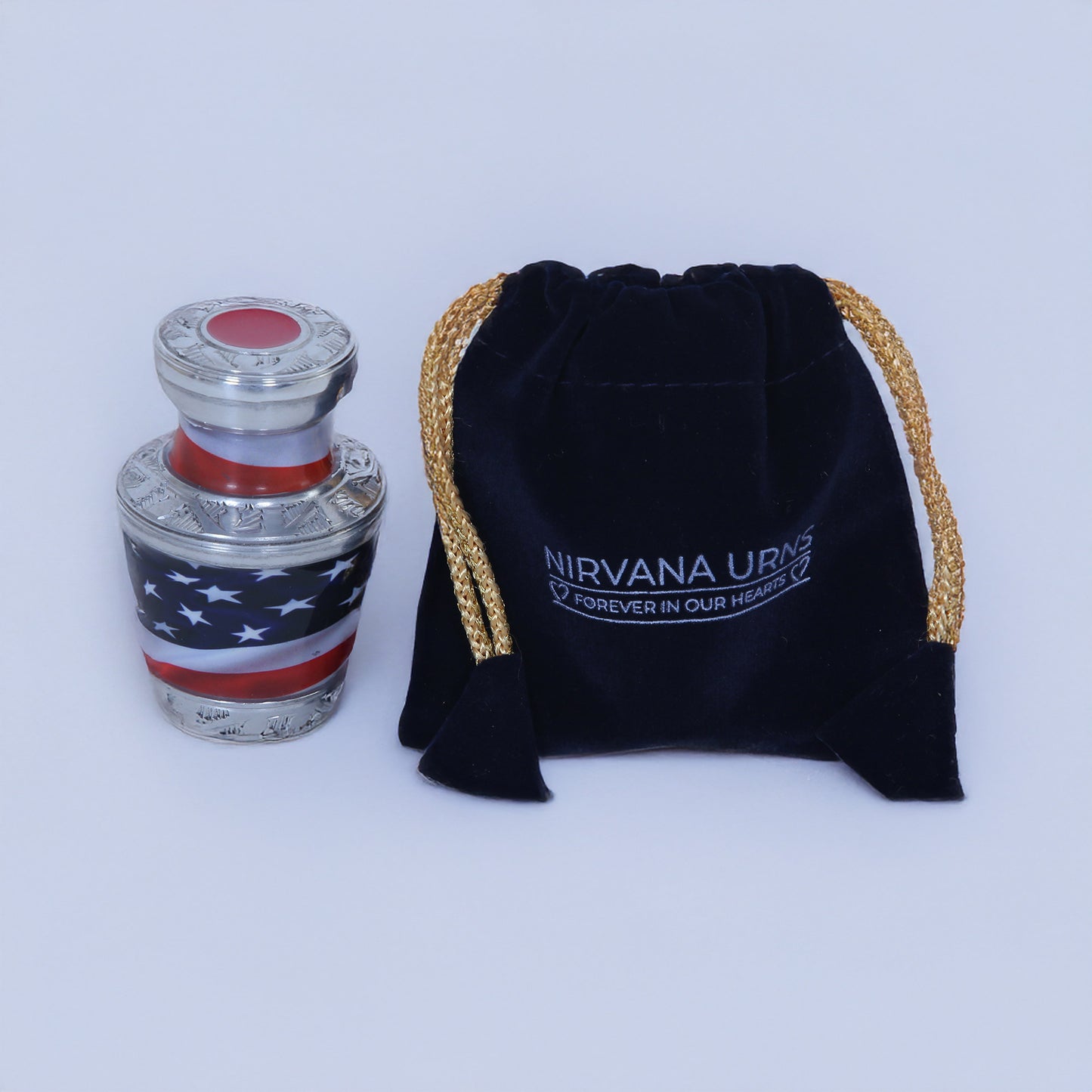 Keepsake Cremation Urn American Flag Design with velvet bag - (Product Code NUAF-K)