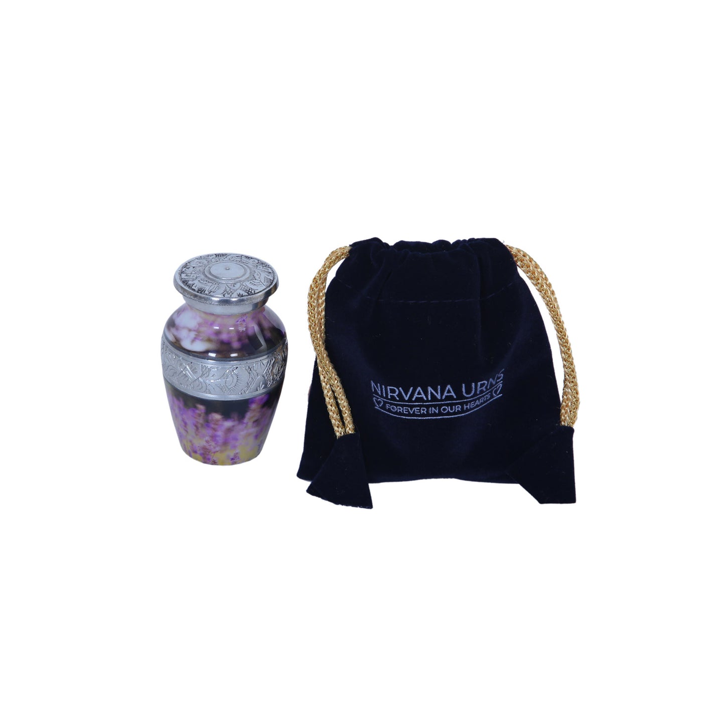 Keepsake Cremation Urn Purple Flower Design with Velvet Bag – (Product Code: NUPSE-K)