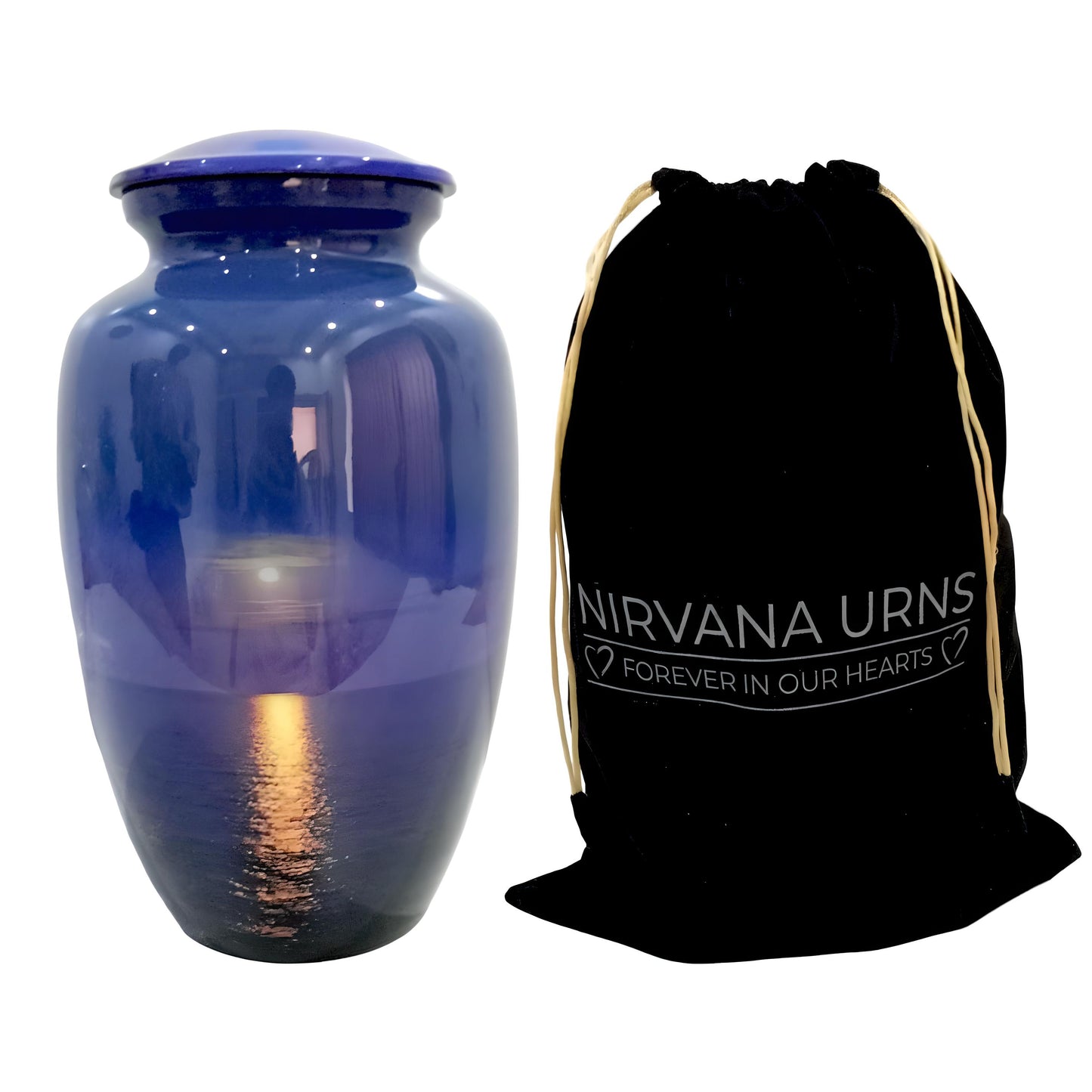 Adult Cremation Urn – Sunset on Ocean Horizon with Dark Blue Sky Design in Gloss Finish (Product Code: NUSSS)