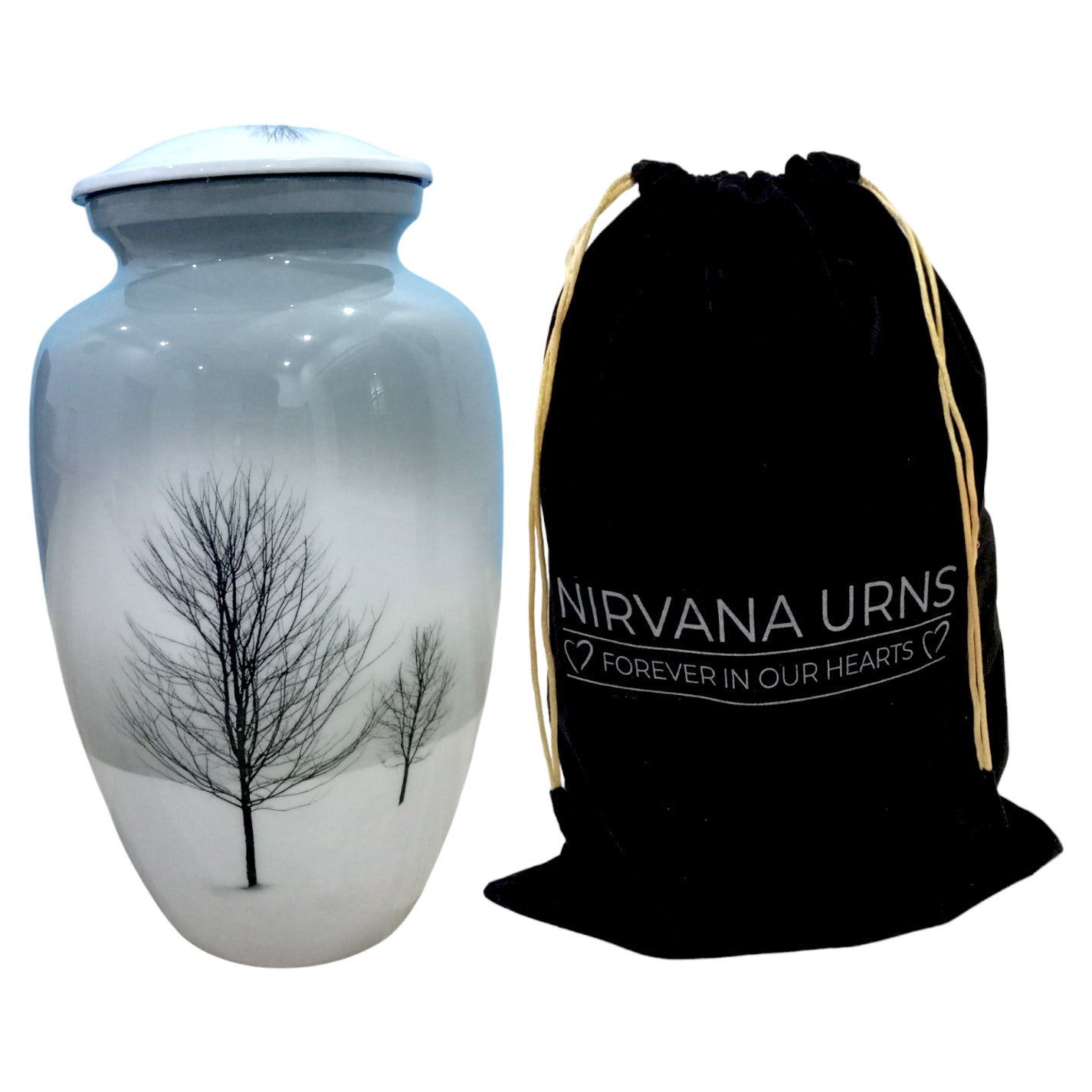 Adult Cremation Urn - Twin Trees in Snowy Field (product code NUTTSL)