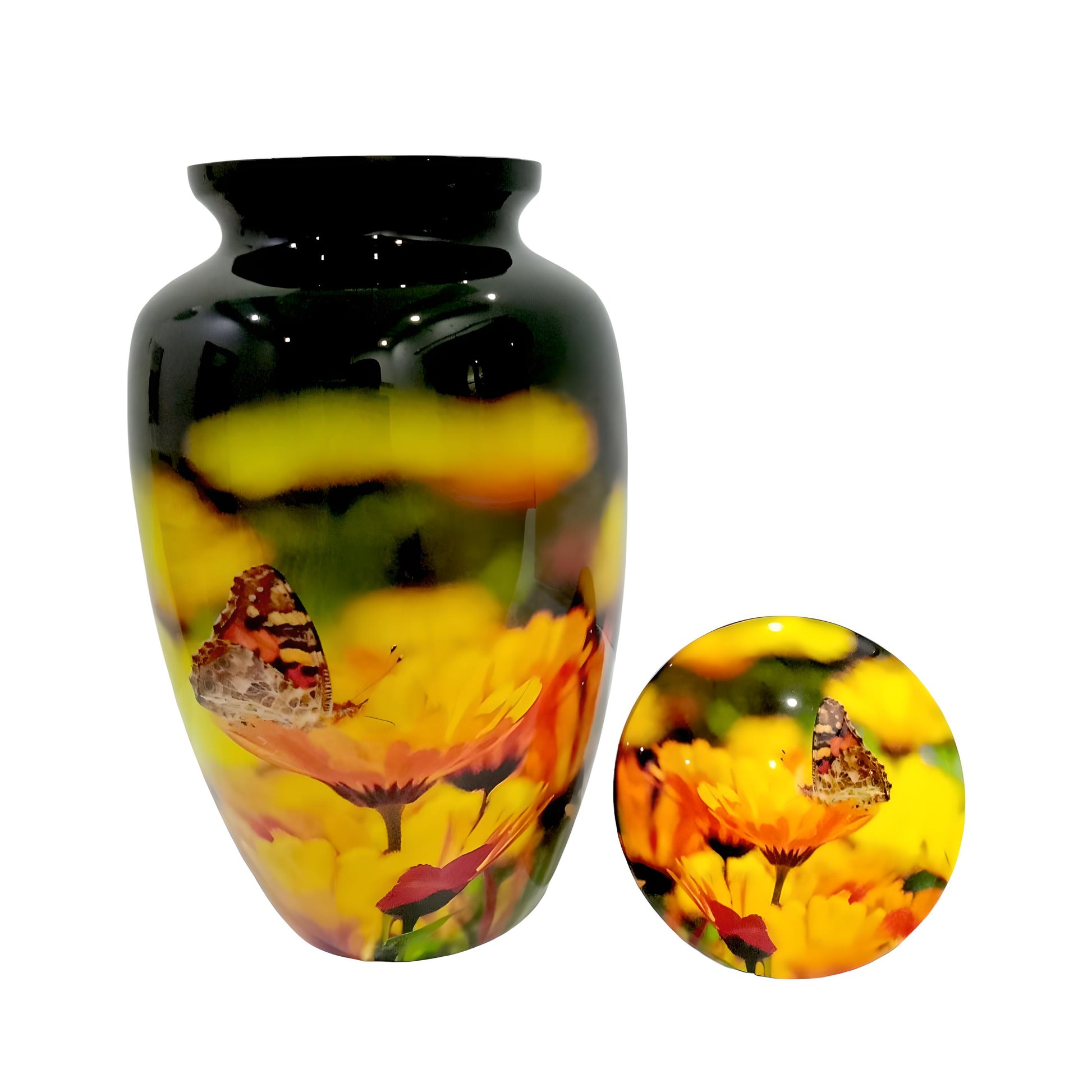 Adult Cremation Urn - Butterfly on Sunflower (product code: NUYFB)