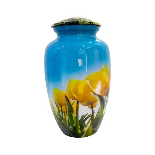 Adult Cremation Urn - Golden Tulips under Blue Sky (product code: NUYTP)