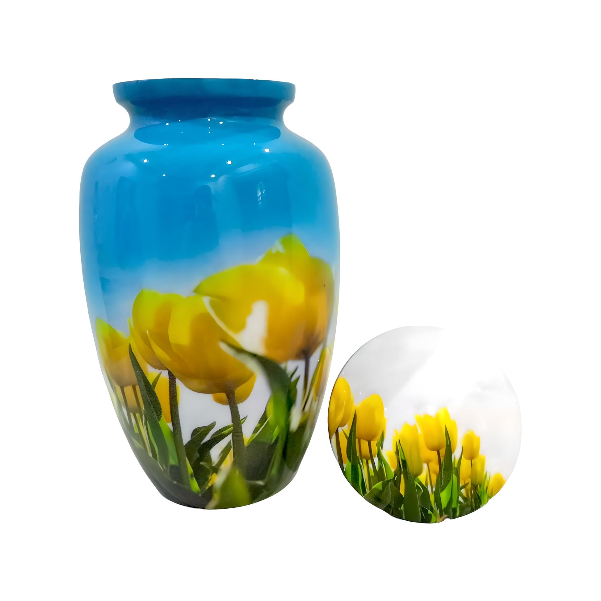 Adult Cremation Urn - Golden Tulips under Blue Sky (product code: NUYTP)