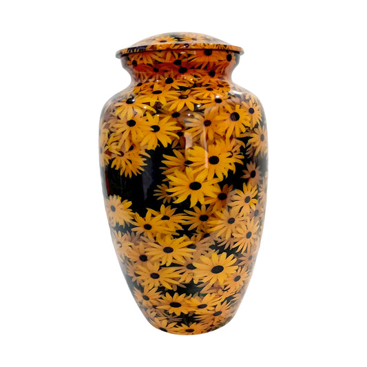 Adult Cremation Urn - Sunlit Sunflower on Black Gloss (product code: NUYS)