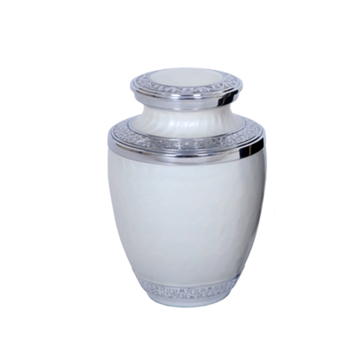 Adult Cremation Urn Aluminum Elegant White Finish Engraved Band Design (Product Code NUENPE)