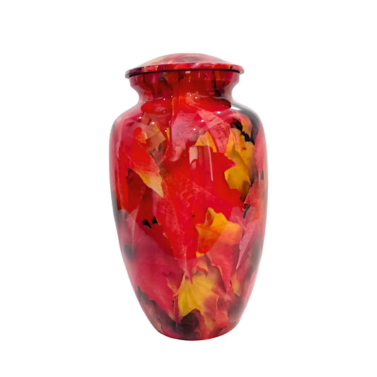 Adult Cremation Urn – Autumn Maple Leaves Design in Gloss Finish (Product Code: NUBTL)