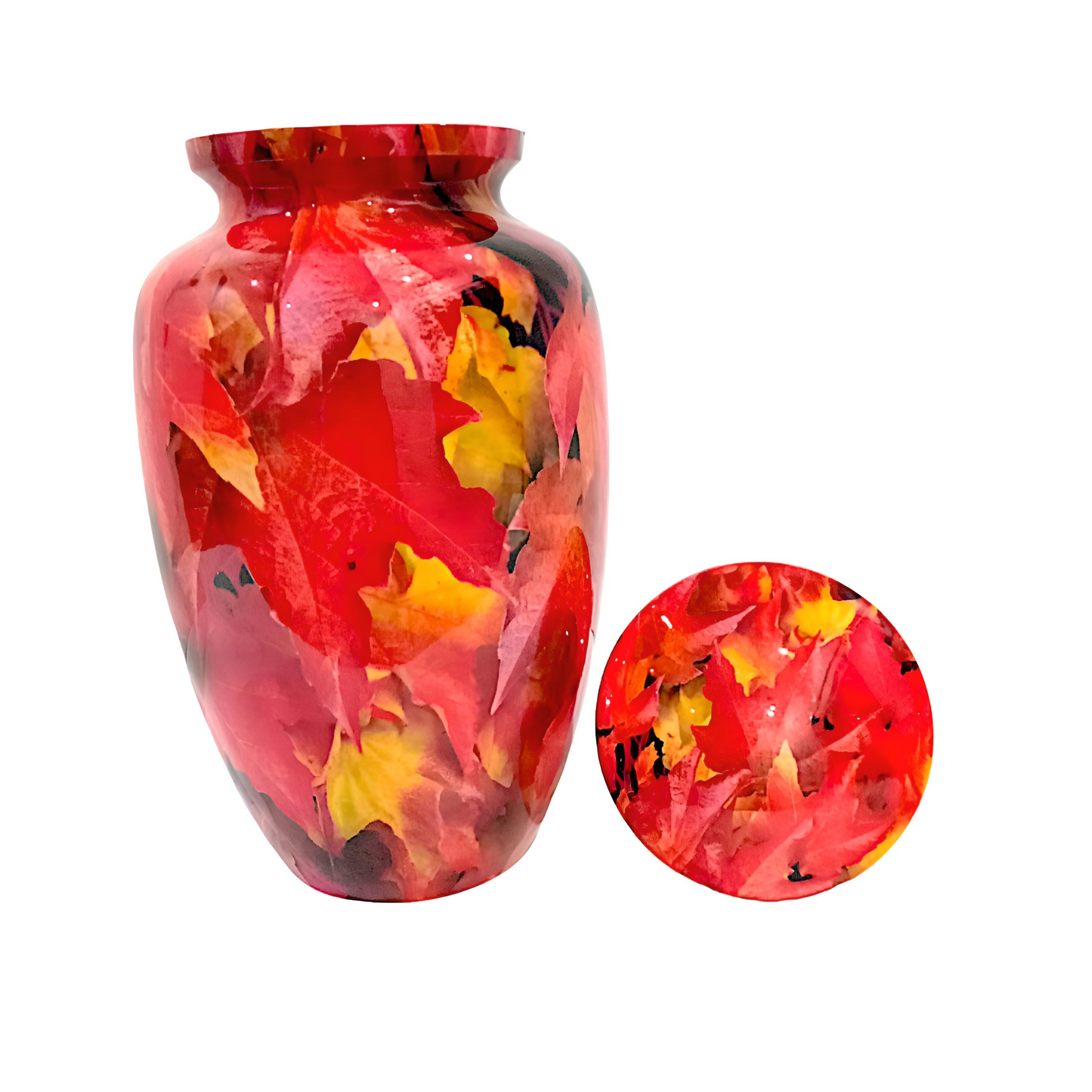 Adult Cremation Urn – Autumn Maple Leaves Design in Gloss Finish (Product Code: NUBTL)