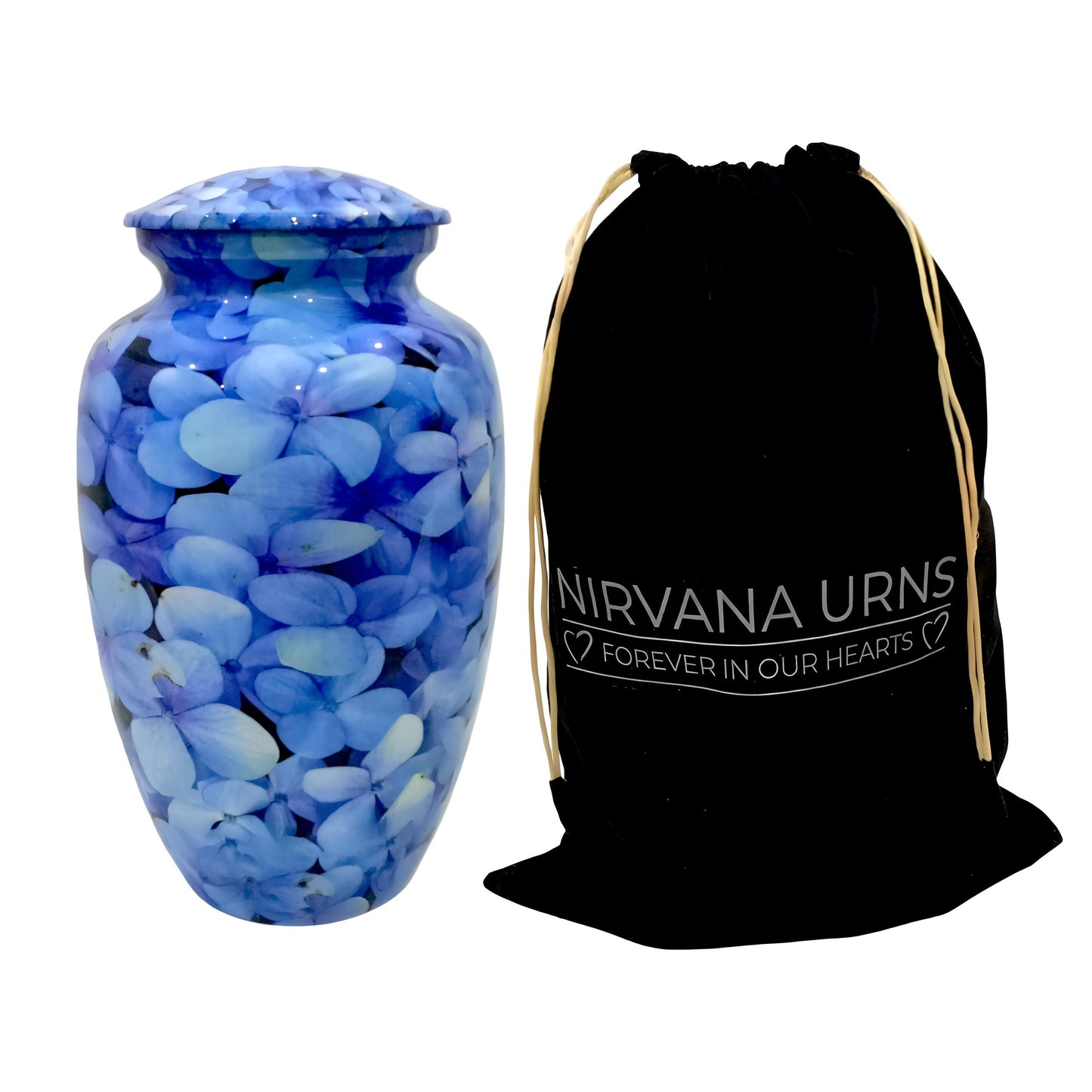 Adult Cremation Urn Blue Hydrangea Petal Design in Gloss Finish (Product Code: NUPT)