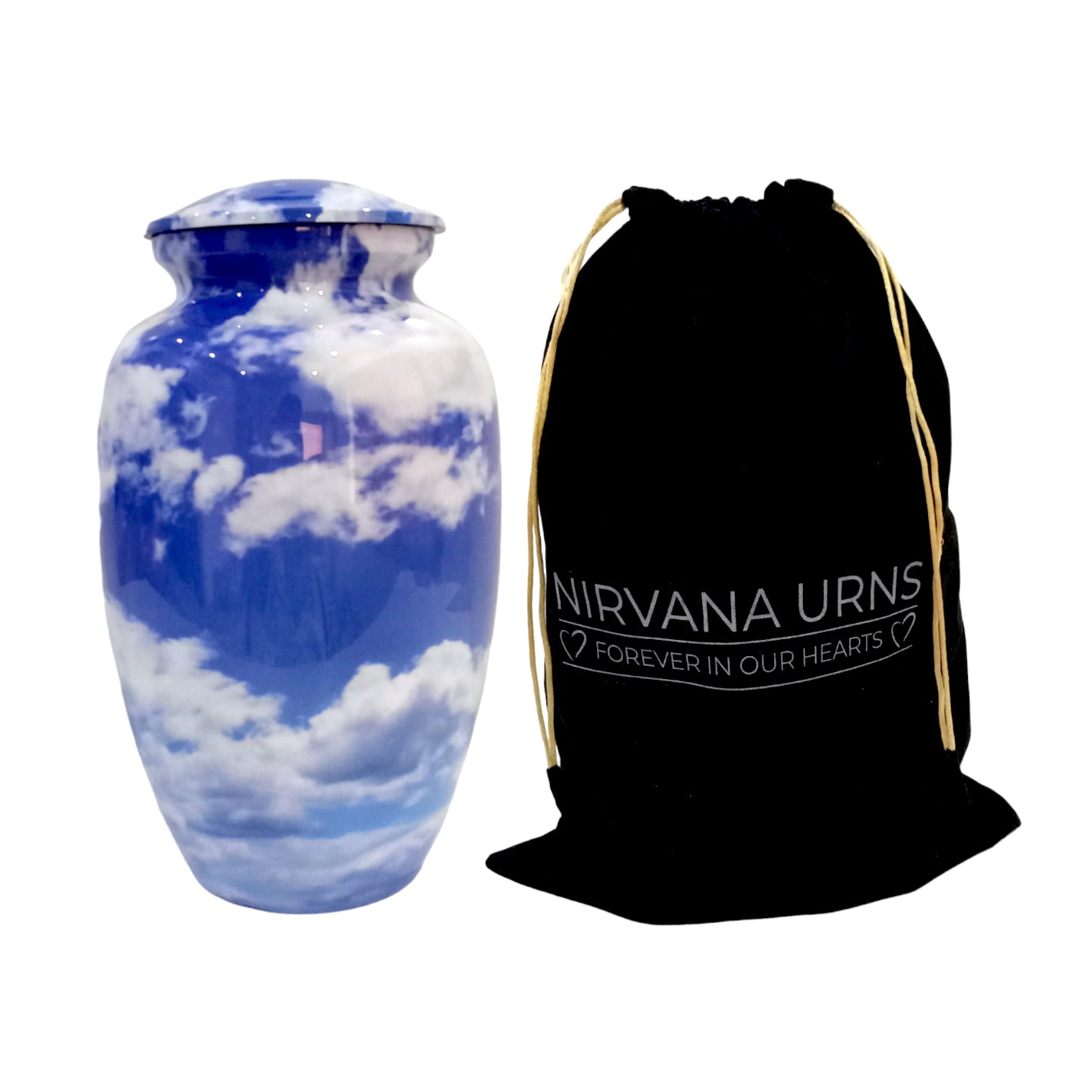 Adult Cremation Urn Blue Sky and Clouds Design with Velvet Bag (Product Code NUBSC)