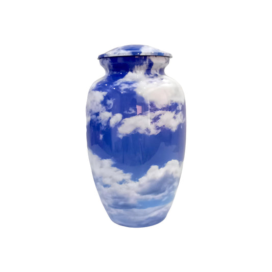 Adult Cremation Urn Blue Sky and Clouds Design with Velvet Bag (Product Code NUBSC)