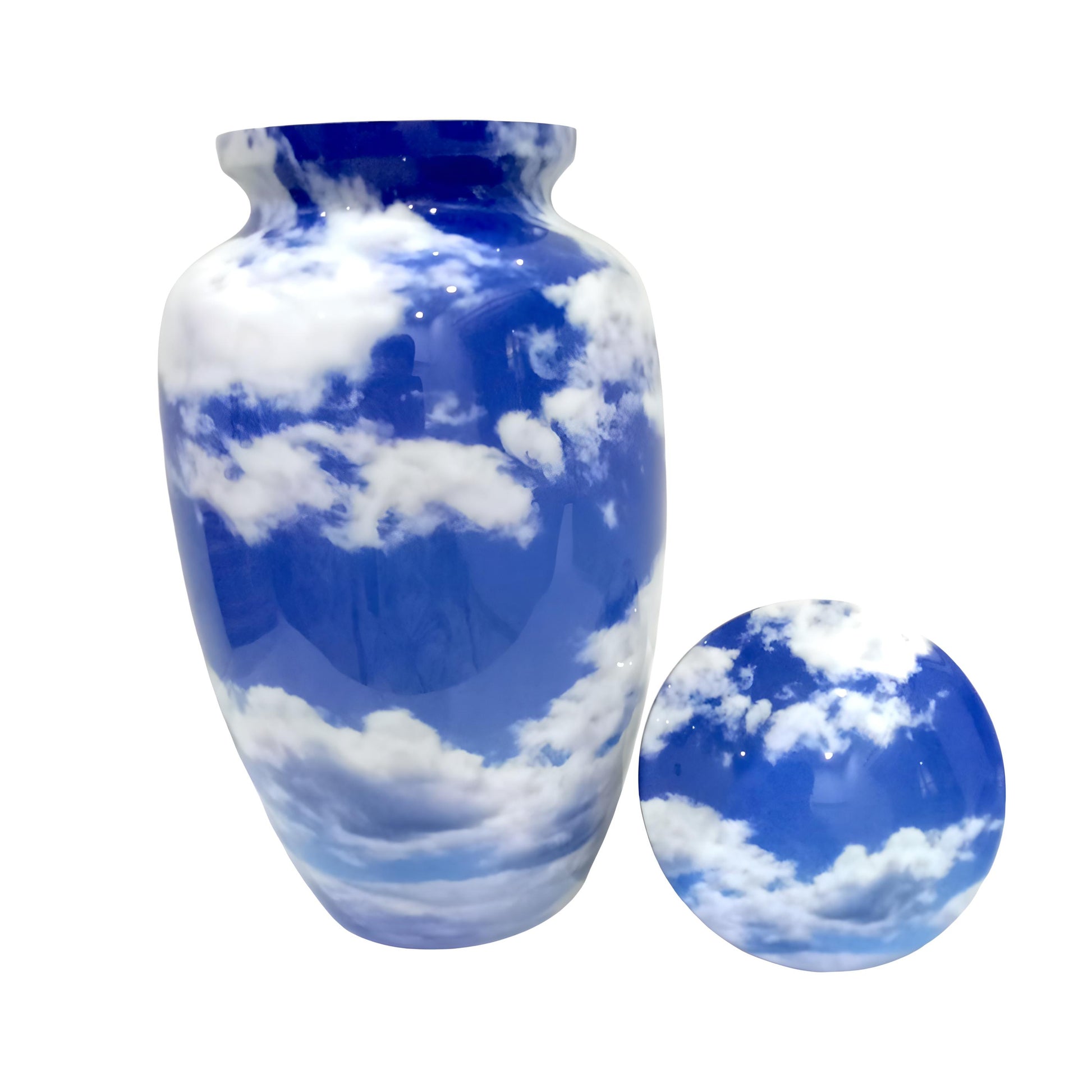 Adult Cremation Urn Blue Sky and Clouds Design with Velvet Bag (Product Code NUBSC)