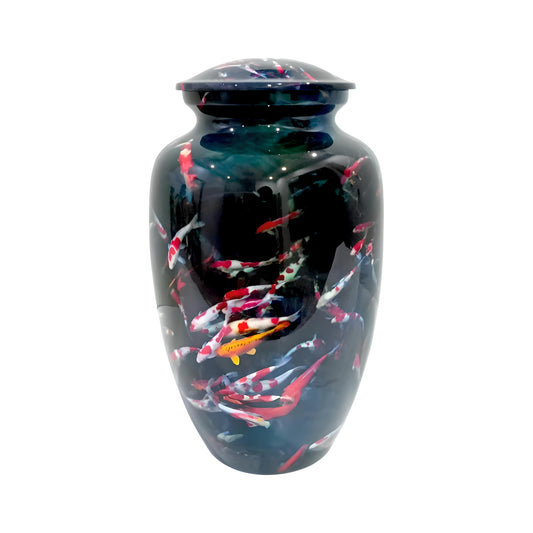 Adult Cremation Urn Koi Fish Design in Dark Gloss Finish (Product Code: NUKOIF)