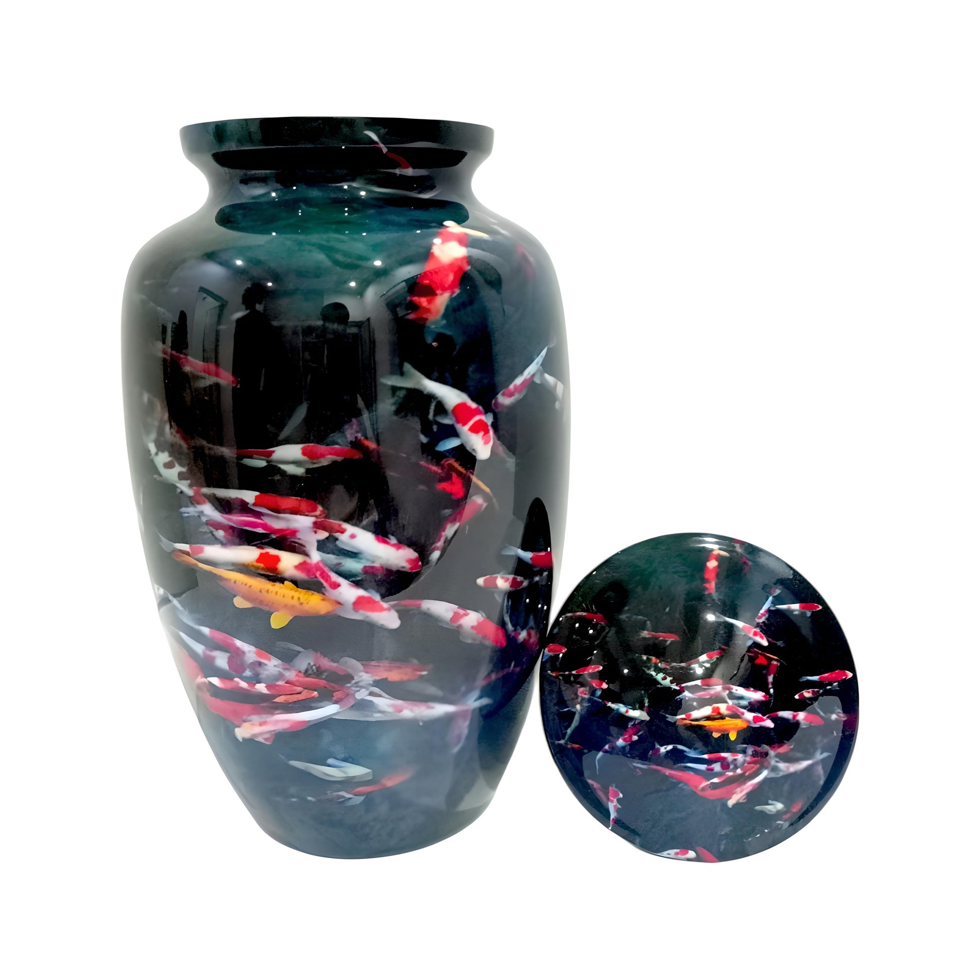 Adult Cremation Urn Koi Fish Design in Dark Gloss Finish (Product Code: NUKOIF)