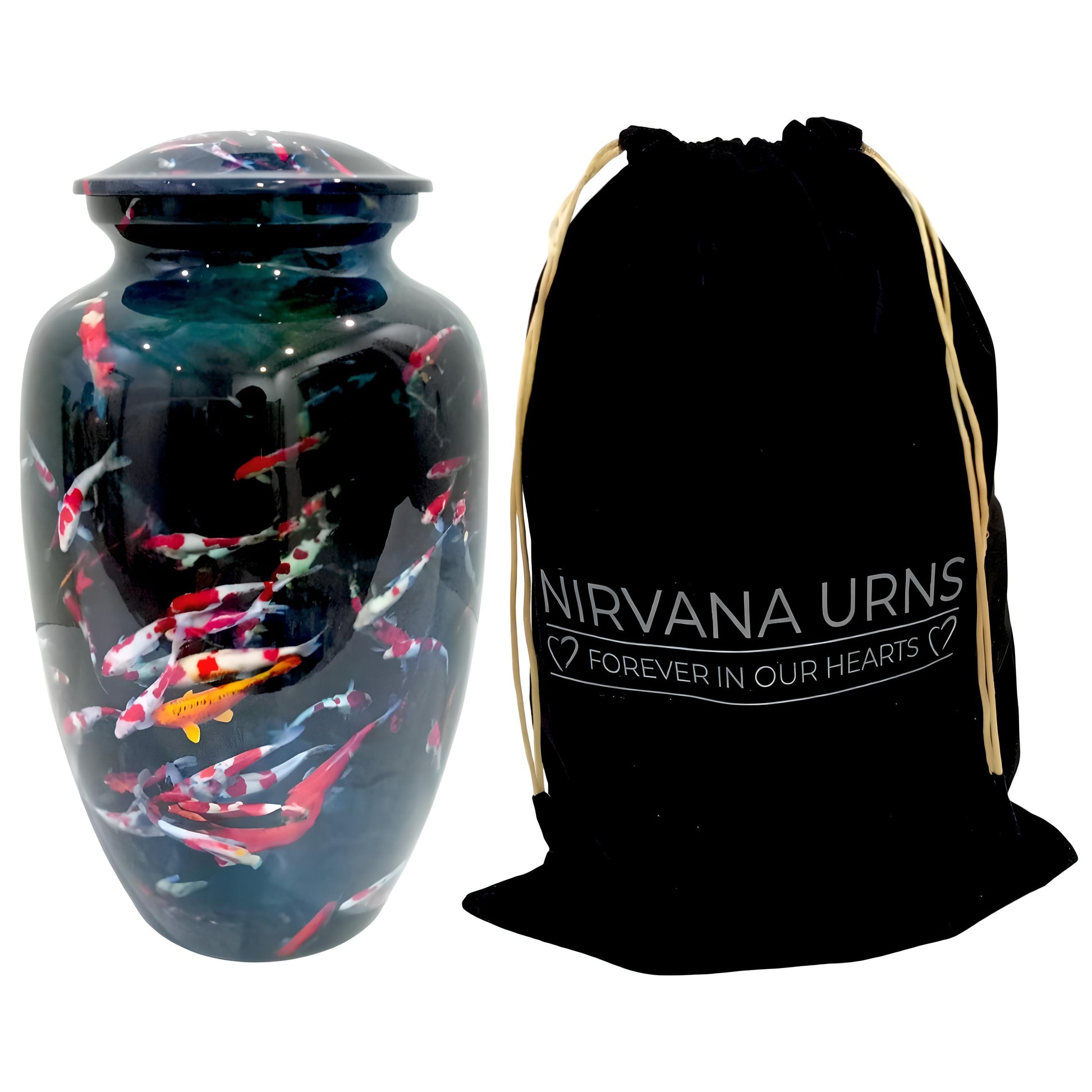 Adult Cremation Urn Koi Fish Design in Dark Gloss Finish (Product Code: NUKOIF)