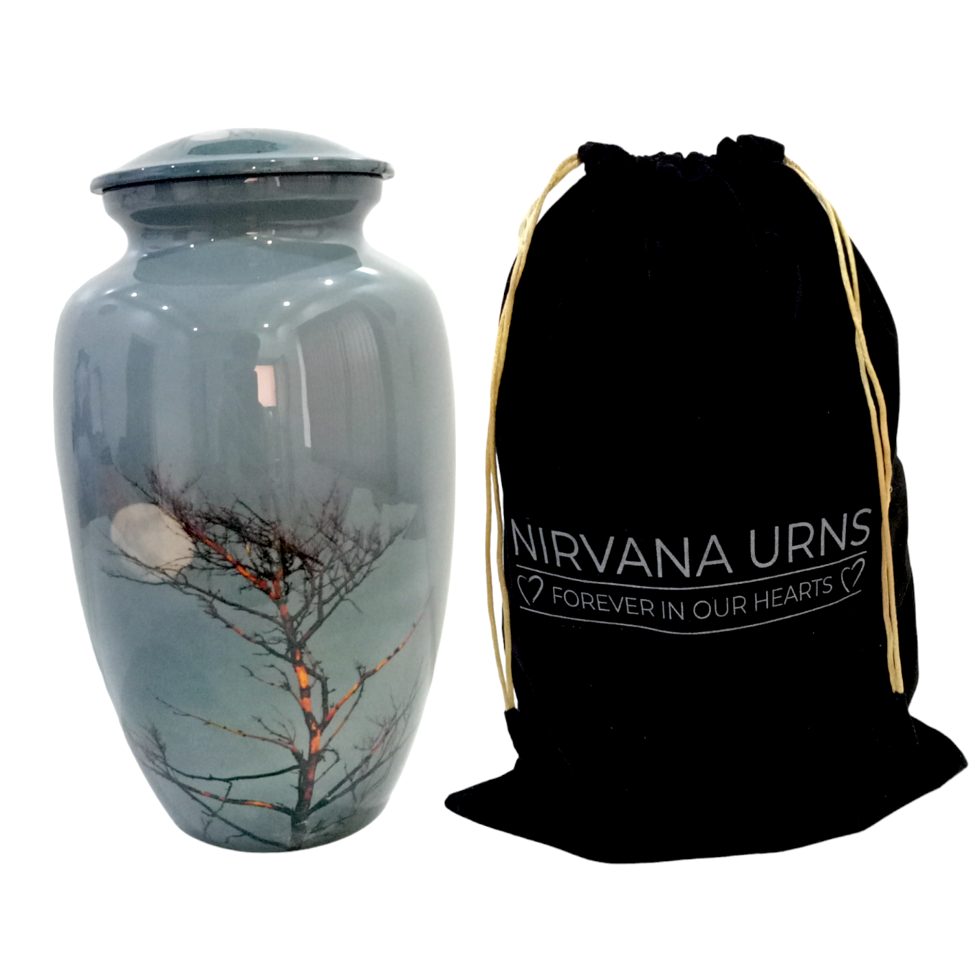 Adult Cremation Urn – Midnight Tree Design with Moonlit Sky (NUNSMT)
