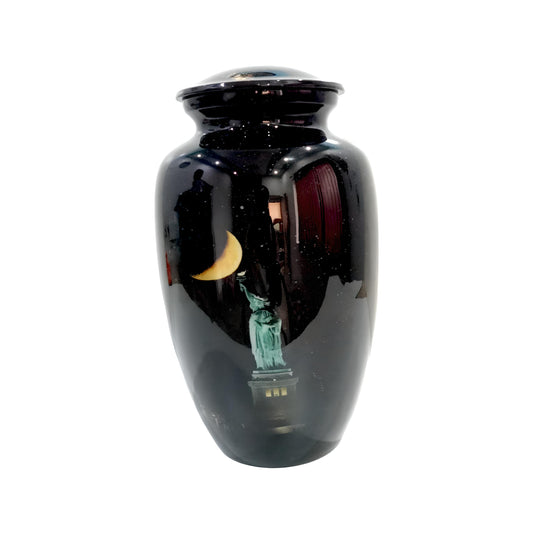 Adult Cremation Urn New York Skyline & Moonlight Design in Gloss Finish (Product Code: NUNSMSL)