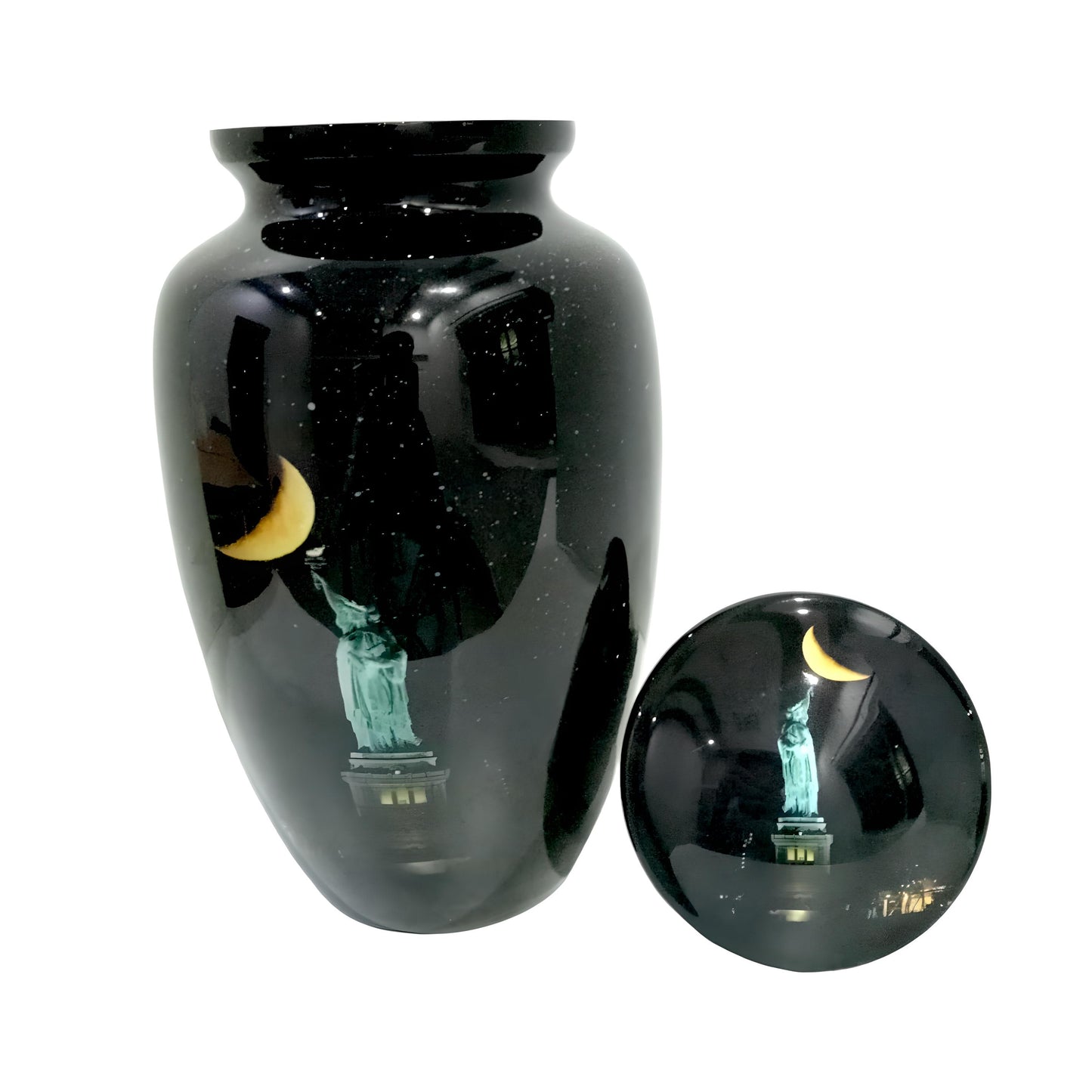Adult Cremation Urn New York Skyline & Moonlight Design in Gloss Finish (Product Code: NUNSMSL)