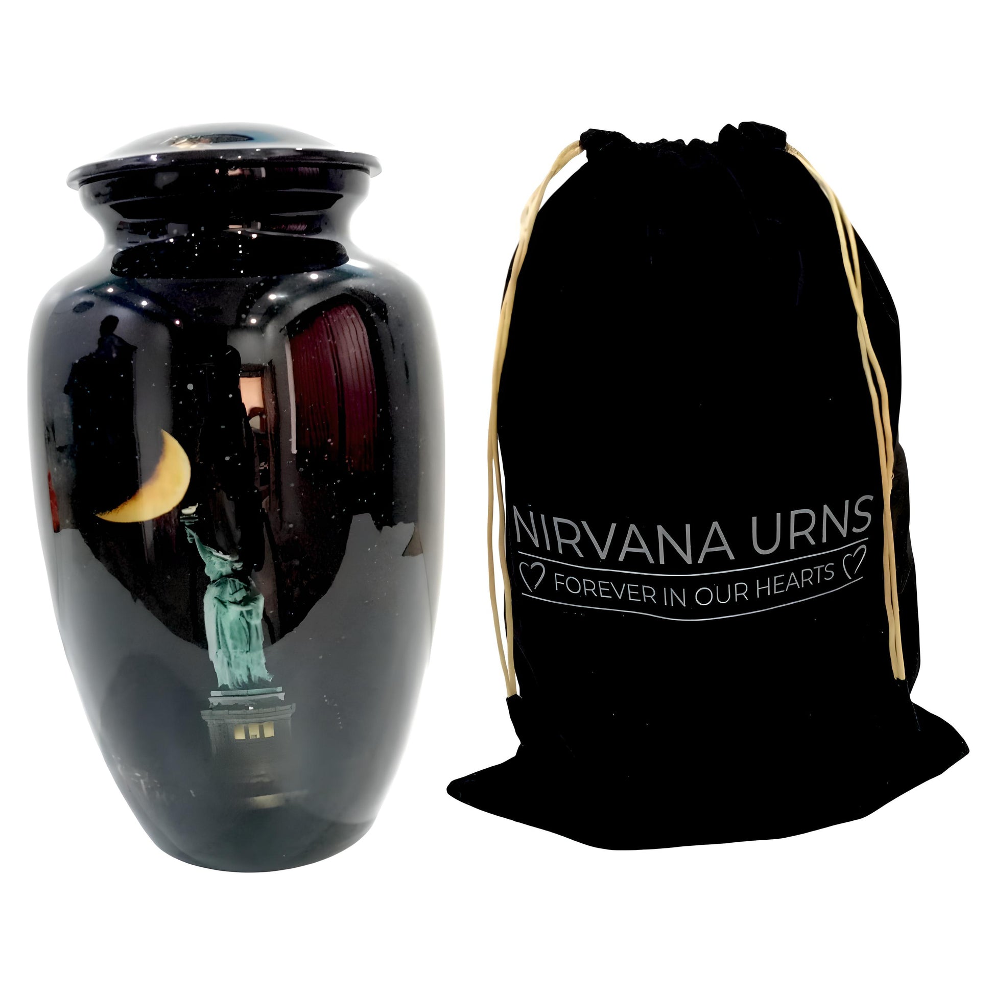 Adult Cremation Urn New York Skyline & Moonlight Design in Gloss Finish (Product Code: NUNSMSL)