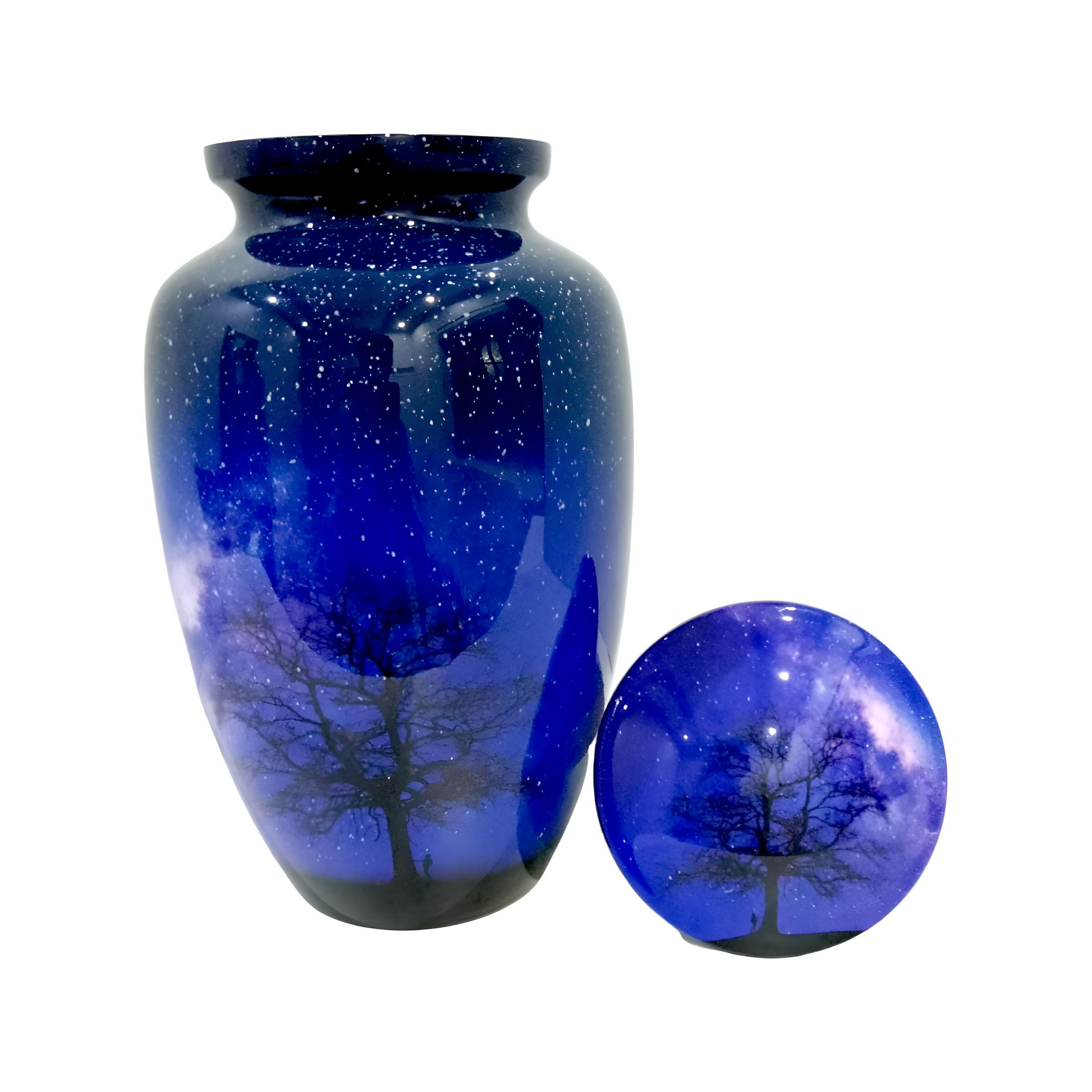 Adult Cremation Urn – Night Sky & Tree of Life Design in Gloss Finish (Product Code: NUNSTO)
