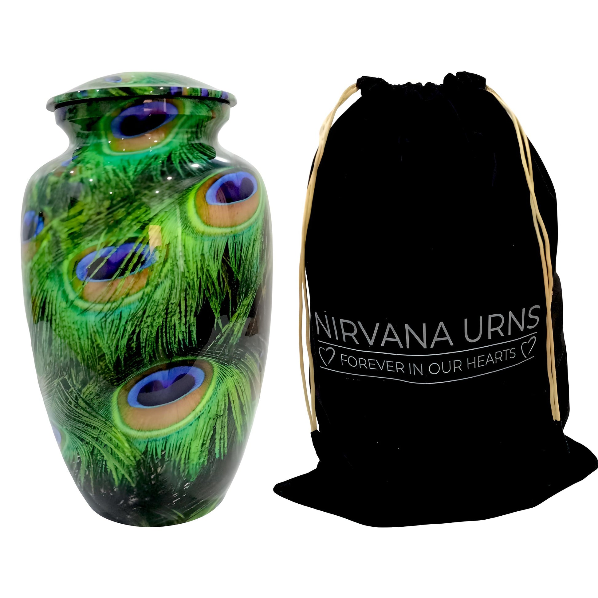 Adult Cremation Urn – Peacock Feather Design in Gloss Finish (NUPFTH)