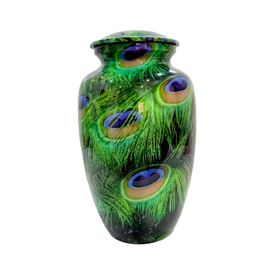 Adult Cremation Urn – Peacock Feather Design in Gloss Finish (NUPFTH)
