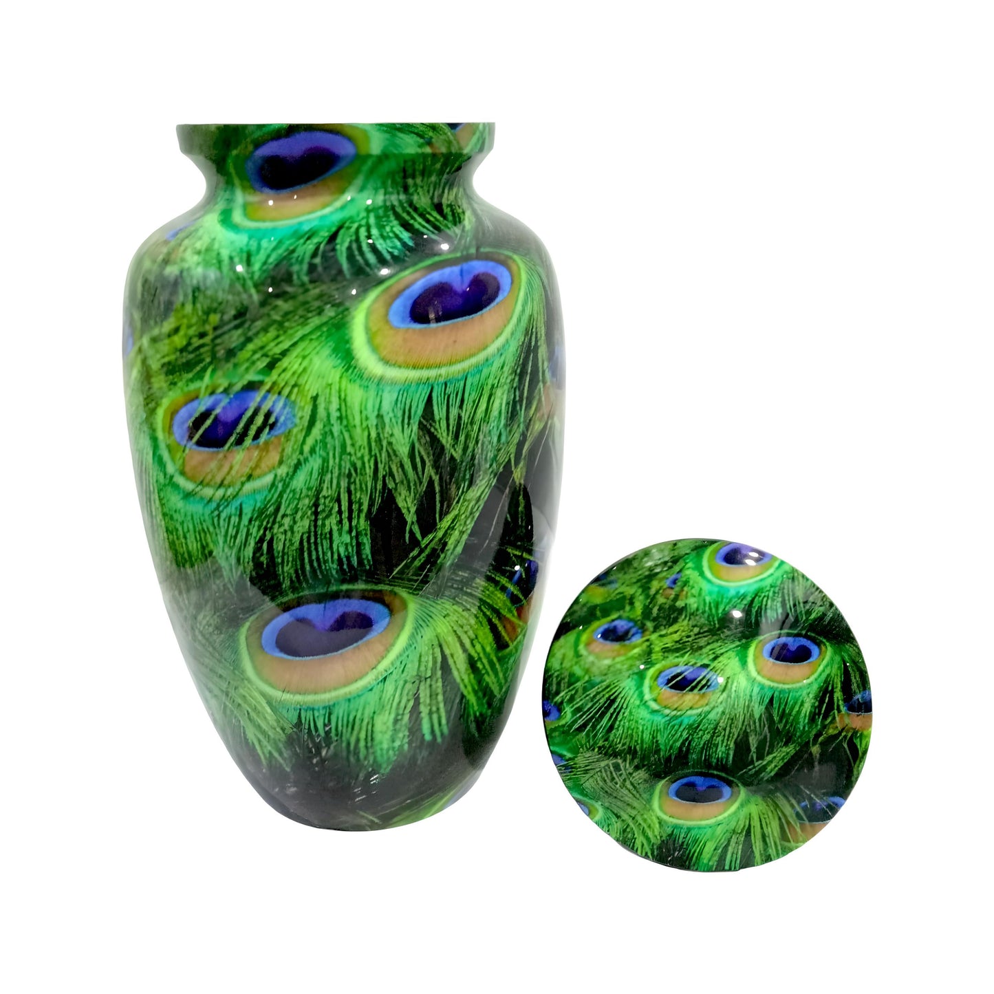 Adult Cremation Urn – Peacock Feather Design in Gloss Finish (NUPFTH)