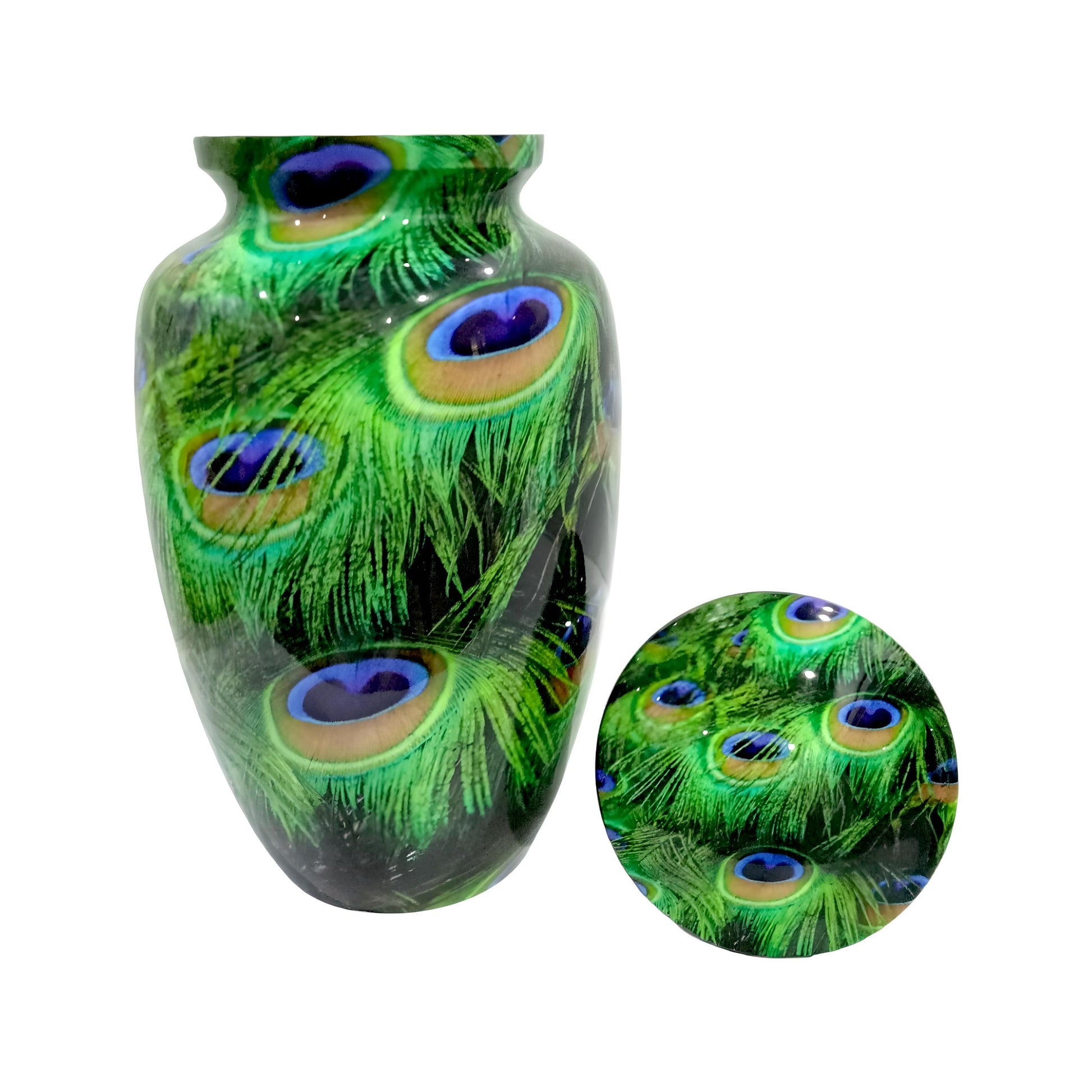 Adult Cremation Urn – Peacock Feather Design in Gloss Finish (NUPFTH)