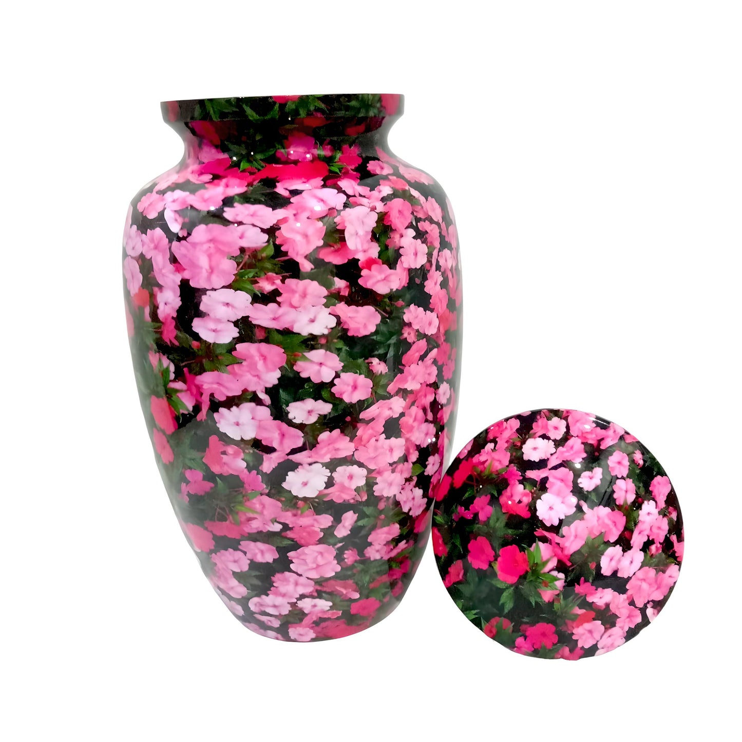 Adult Cremation Urn – Pink Floral Garden Gloss Finish (Product Code: NUPFGL)
