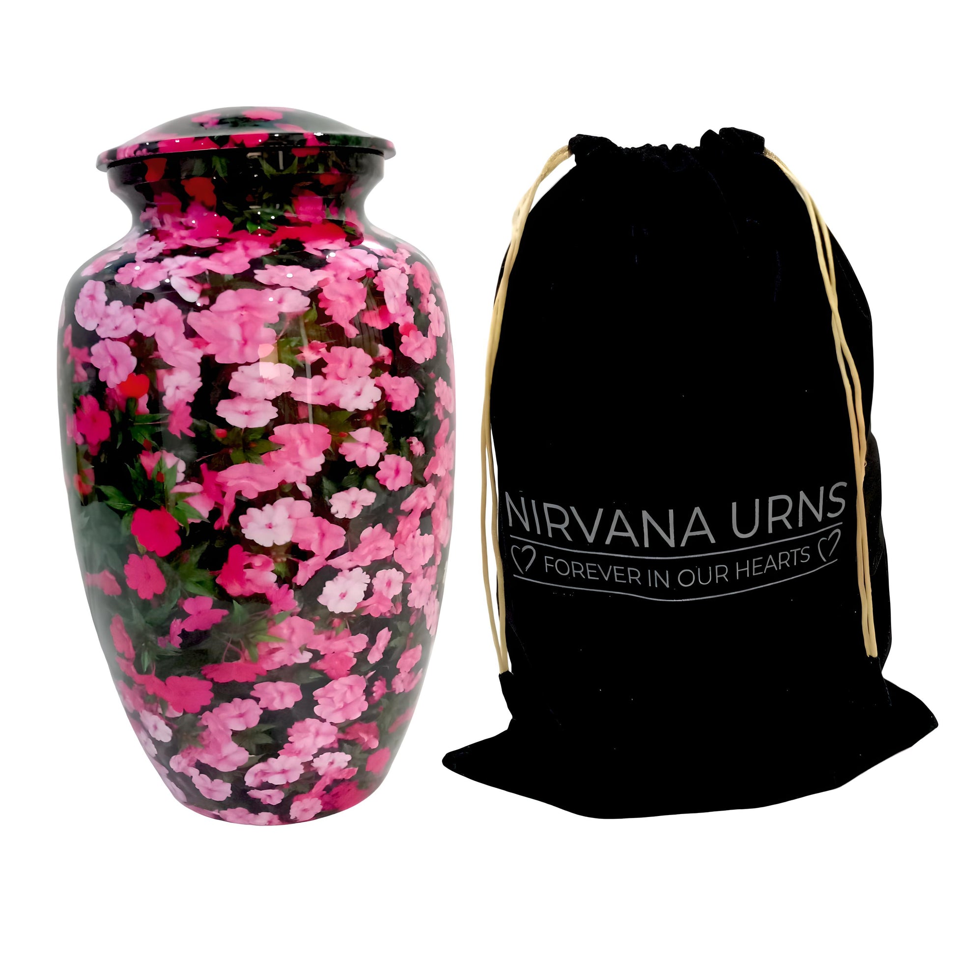 Adult Cremation Urn – Pink Floral Garden Gloss Finish (Product Code: NUPFGL)