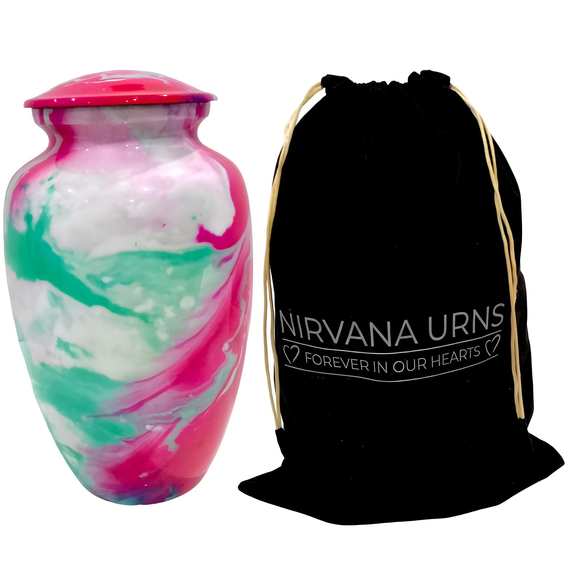 Adult Cremation Urn Pink & Teal Swirl Abstract Design Gloss Aluminum Finish (Product Code NUACT)