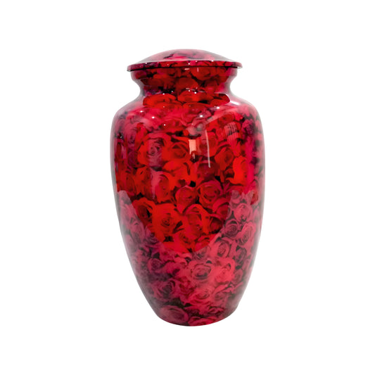 Adult Cremation Urn – Radiant Red Rose Garden Design in Gloss Finish (Product Code: NURRTH)