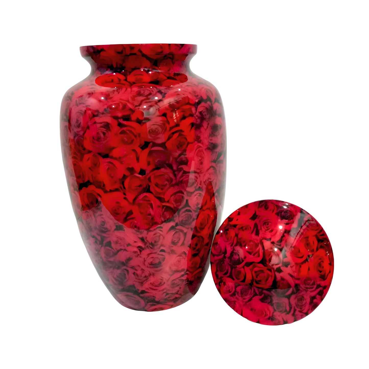 Adult Cremation Urn – Radiant Red Rose Garden Design in Gloss Finish (Product Code: NURRTH)
