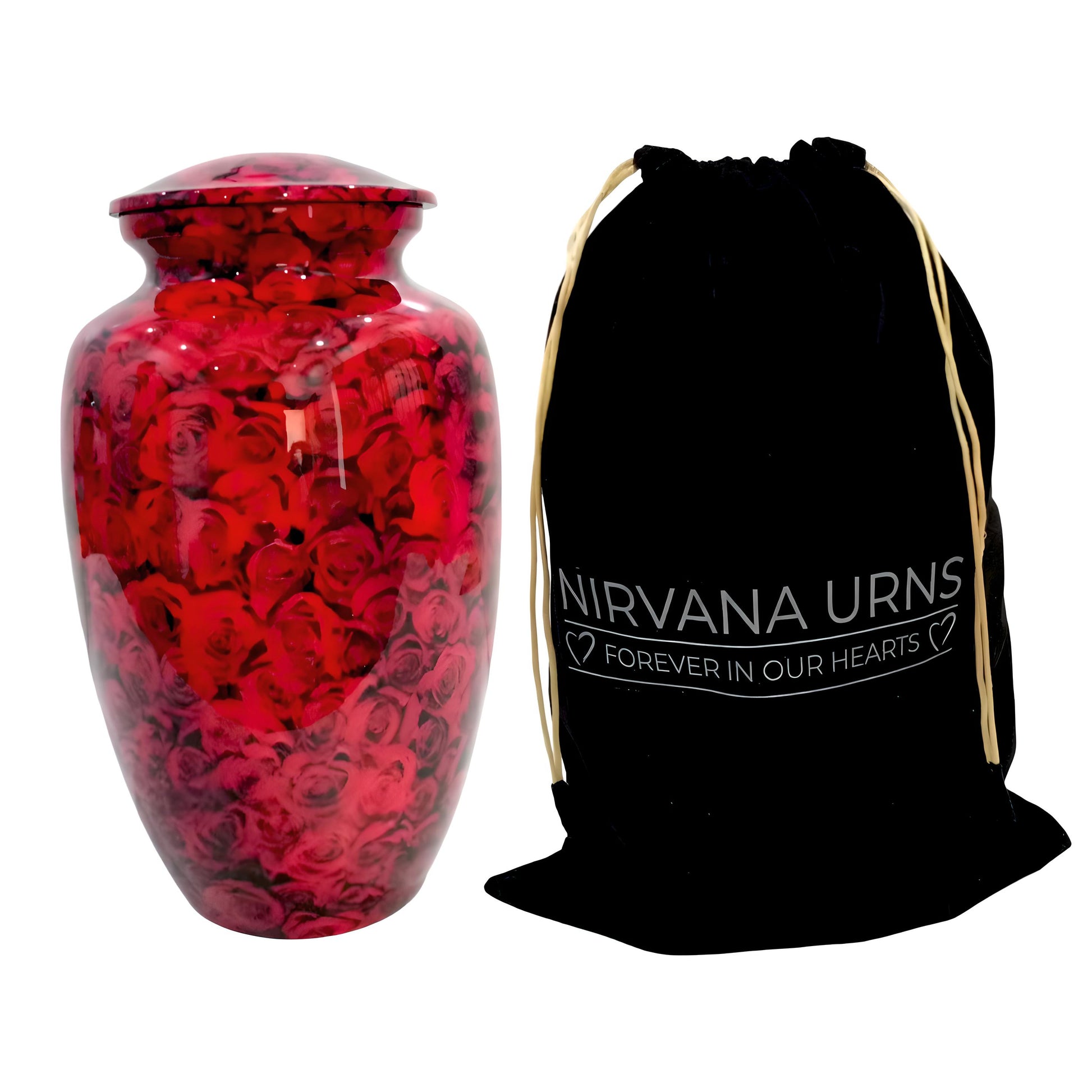 Adult Cremation Urn – Radiant Red Rose Garden Design in Gloss Finish (Product Code: NURRTH)