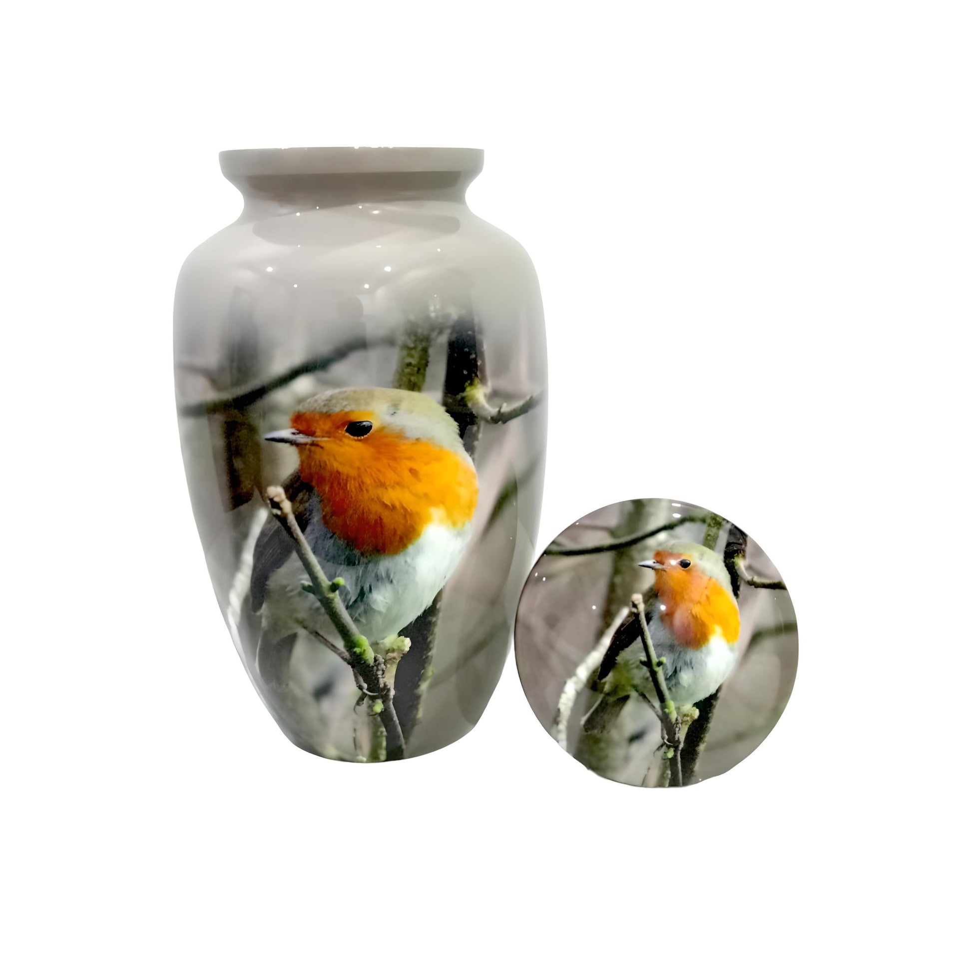 Adult Cremation Urn – Red-Breasted Robin Design (Product Code: NUBTB)