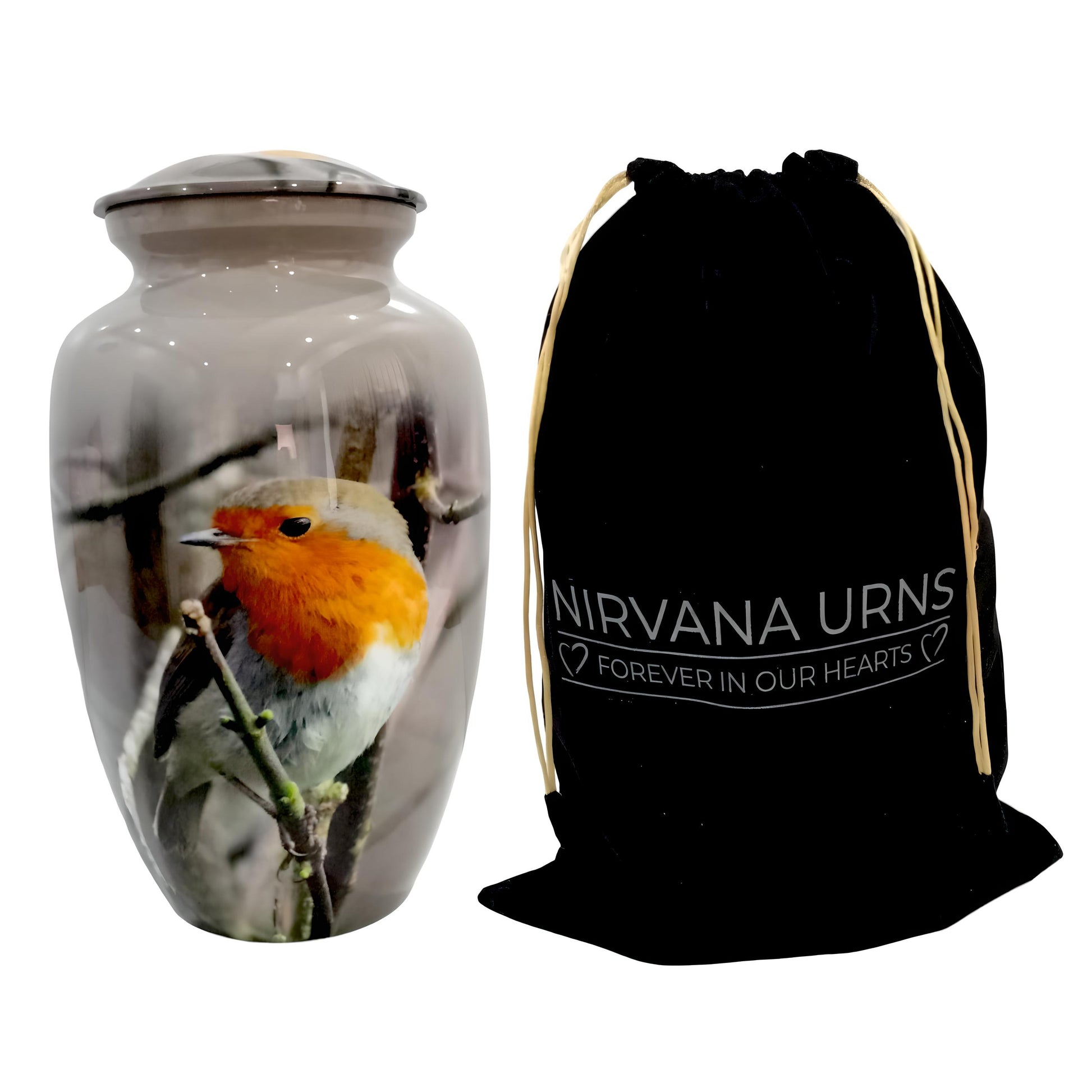 Adult Cremation Urn – Red-Breasted Robin Design (Product Code: NUBTB)