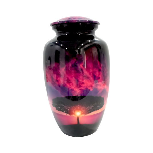 Adult Cremation Urn – Serene Sunset Vanilla Sky & Tree of Life Design in Gloss Finish (Product Code: NURSTS)