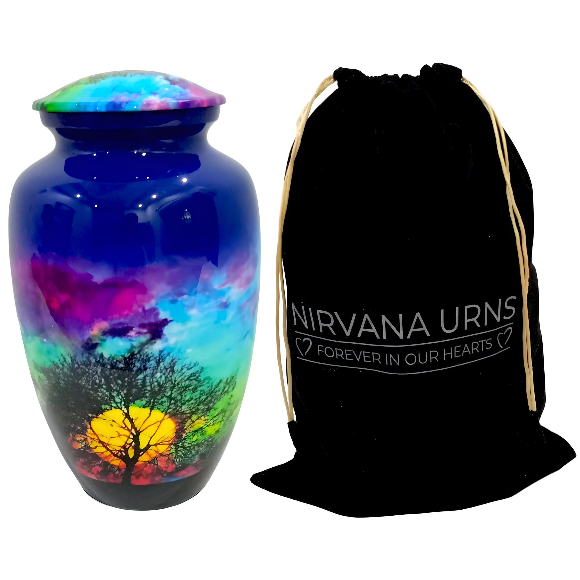 Adult Cremation Urn Sunset and Tree Silhouette with Colorful Sky Design (Product Code: NUTSAS)