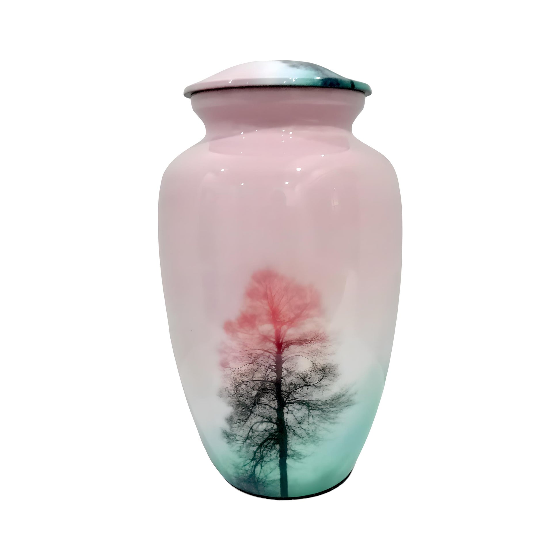 Adult Cremation Urn Tree of Life Sunset Design in Pink & Aqua Gloss Finish (Product Code: NUTF)