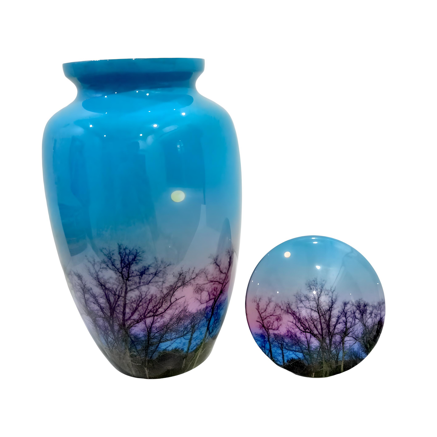Adult Cremation Urn Twilight Sky with Moon & Tree Silhouette Design and Velvet Bag (Product Code NUBSMT)