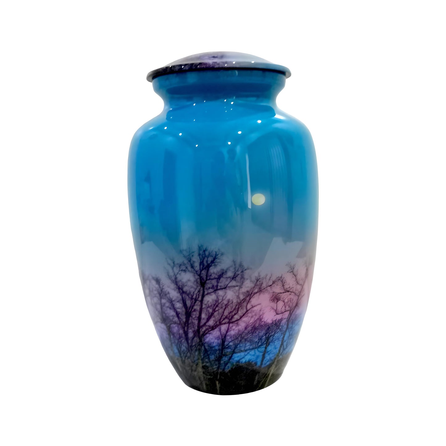 Adult Cremation Urn Twilight Sky with Moon & Tree Silhouette Design and Velvet Bag (Product Code NUBSMT)