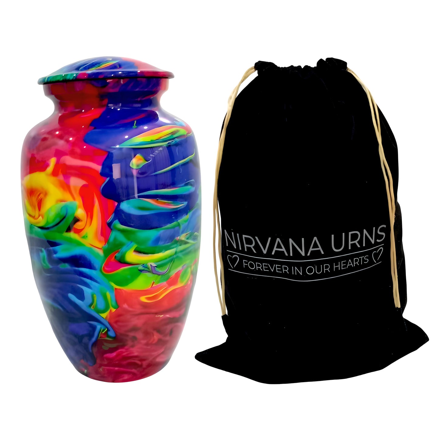 Adult Cremation Urn Vibrant Rainbow Abstract Design Gloss Aluminum Finish (Product Code NUACO)