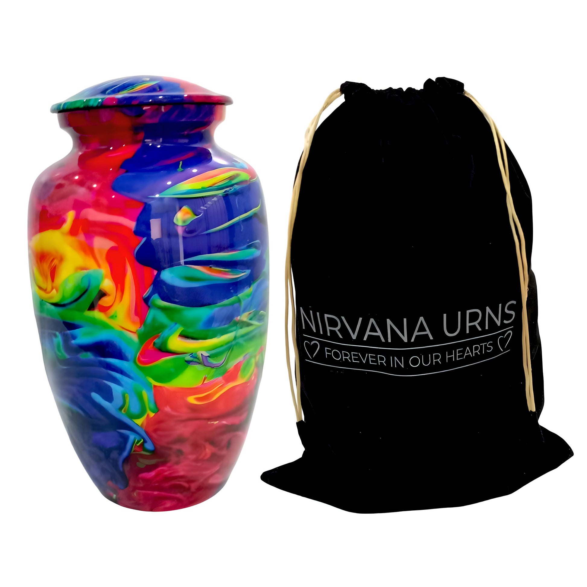Adult Cremation Urn Vibrant Rainbow Abstract Design Gloss Aluminum Finish (Product Code NUACO)