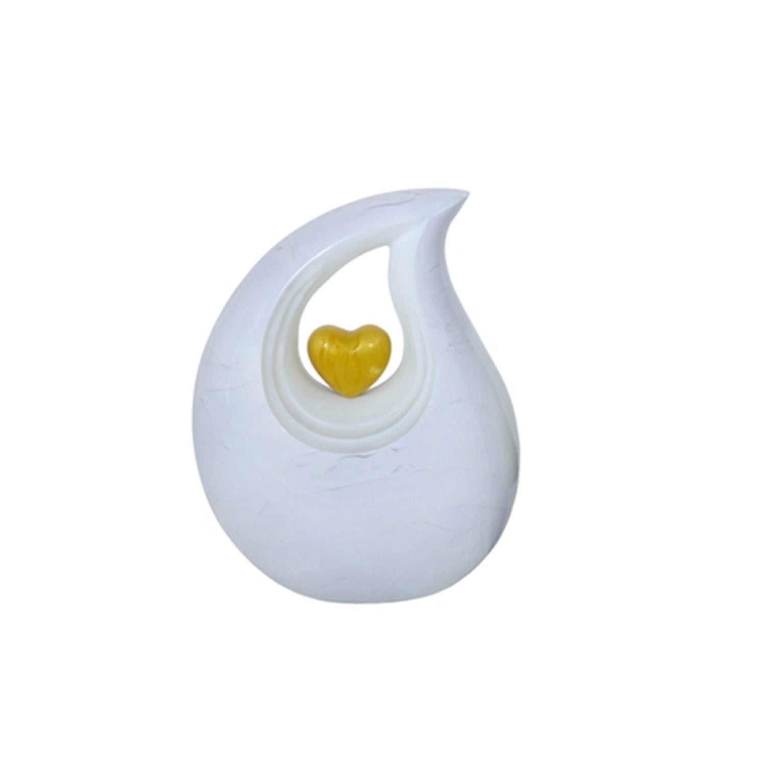 Adult Cremation Urn White Teardrop Design with Golden Heart & Velvet Bag (Product Code NUABT-A)