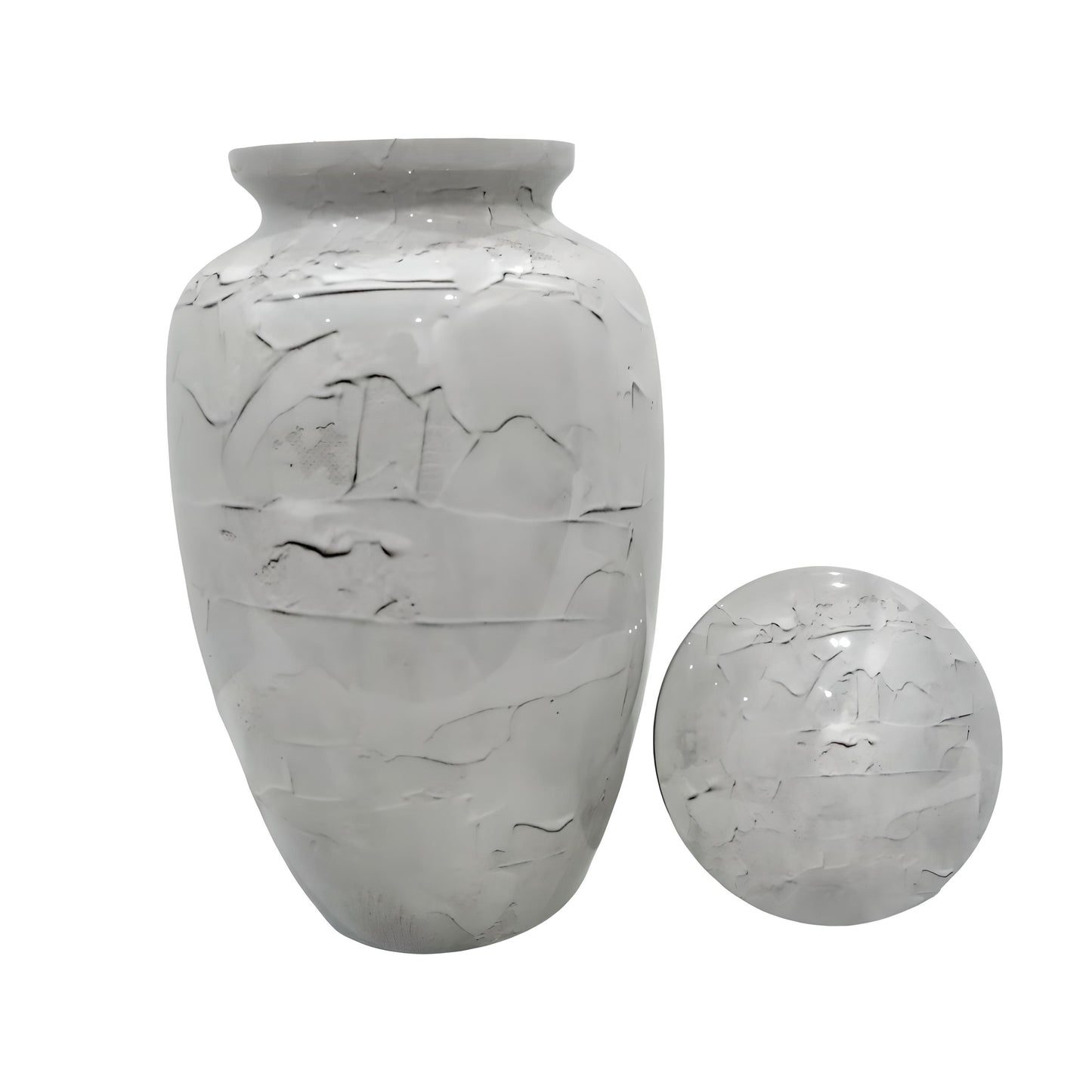 Adult Cremation Urn White Textured Stone Design in Gloss Finish (Product Code: NUTEX)