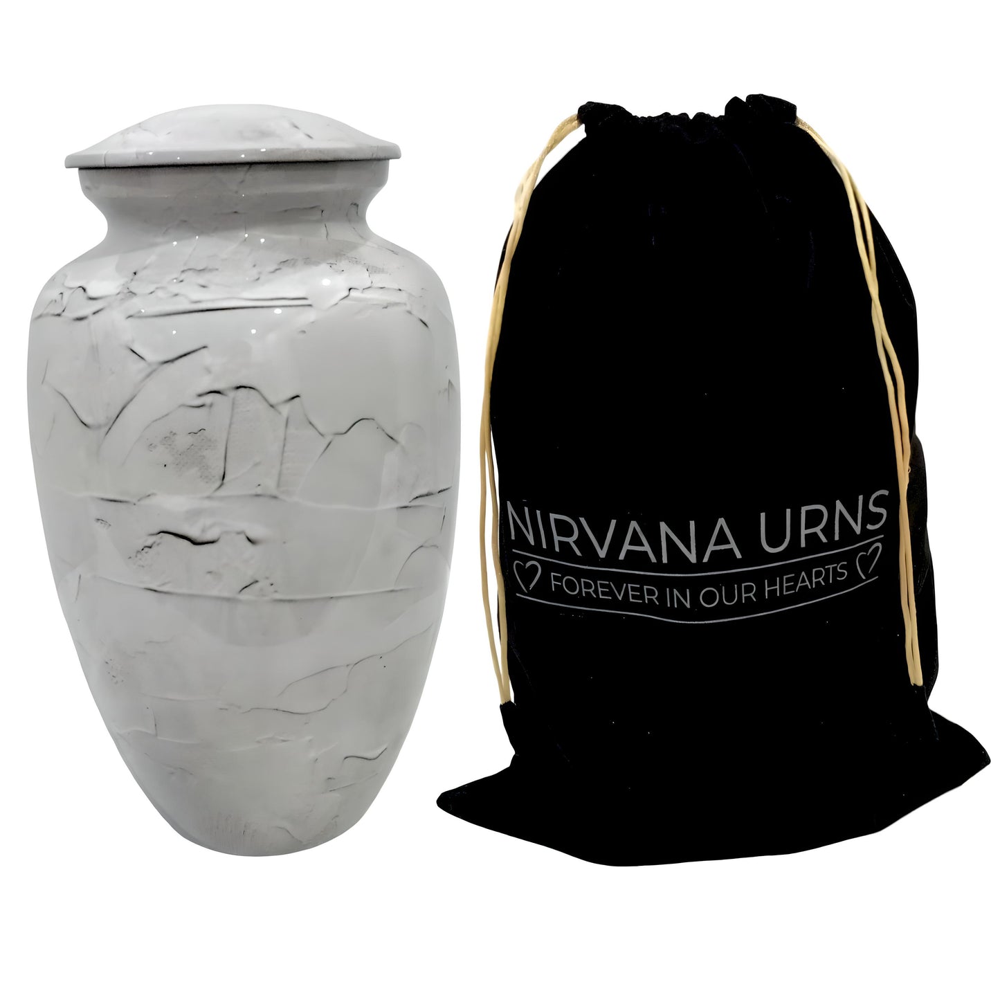 Adult Cremation Urn White Textured Stone Design in Gloss Finish (Product Code: NUTEX)